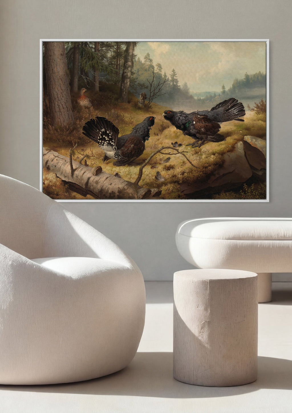 Quadro Decorativo Capercaillies - Ferdinand von Wright em ambiente decorado