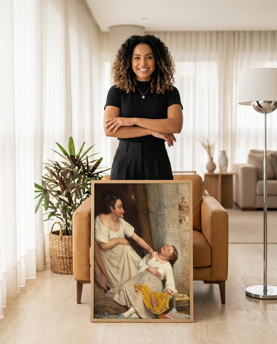 Quadro Decorativo Duas Jovens Italianas - Carl Bloch com modelo em ambiente