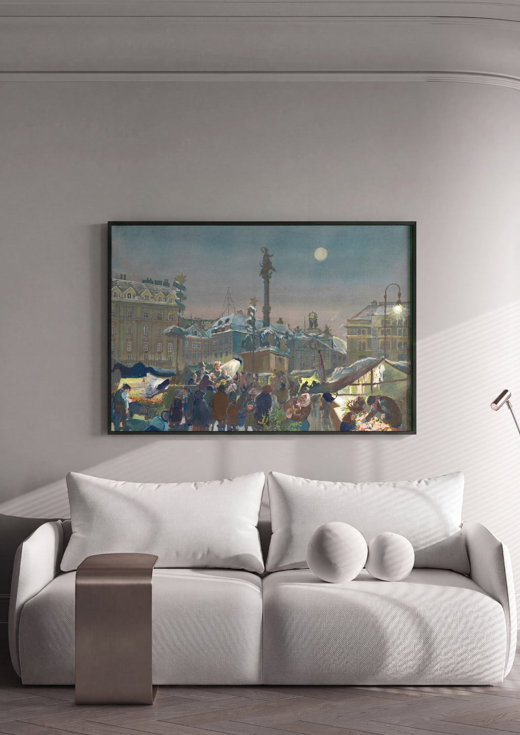 Quadro Decorativo Mercado Noturno de Natal - Oskar Laske em ambiente decorado