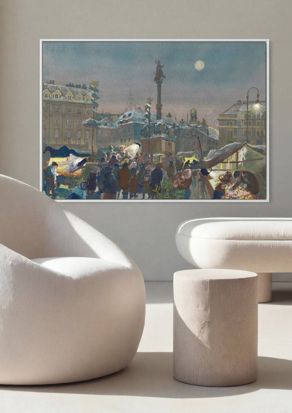 Quadro Decorativo Mercado Noturno de Natal - Oskar Laske em ambiente decorado