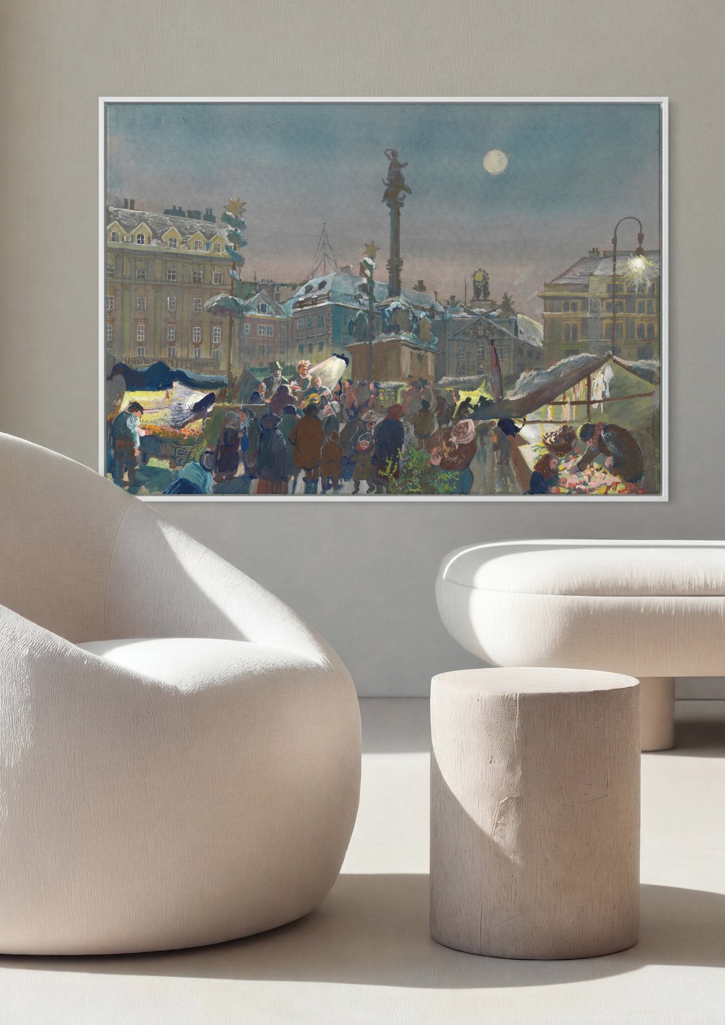 Quadro Decorativo Mercado Noturno de Natal - Oskar Laske em ambiente decorado
