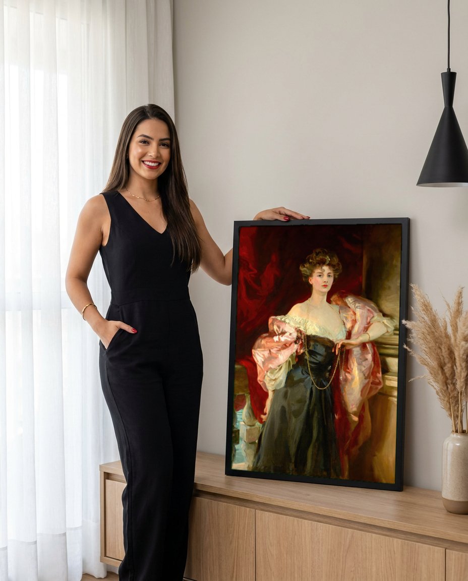 Quadro Decorativo Lady Agnew de Lochnaw - John Singer Sargent com modelo em ambiente