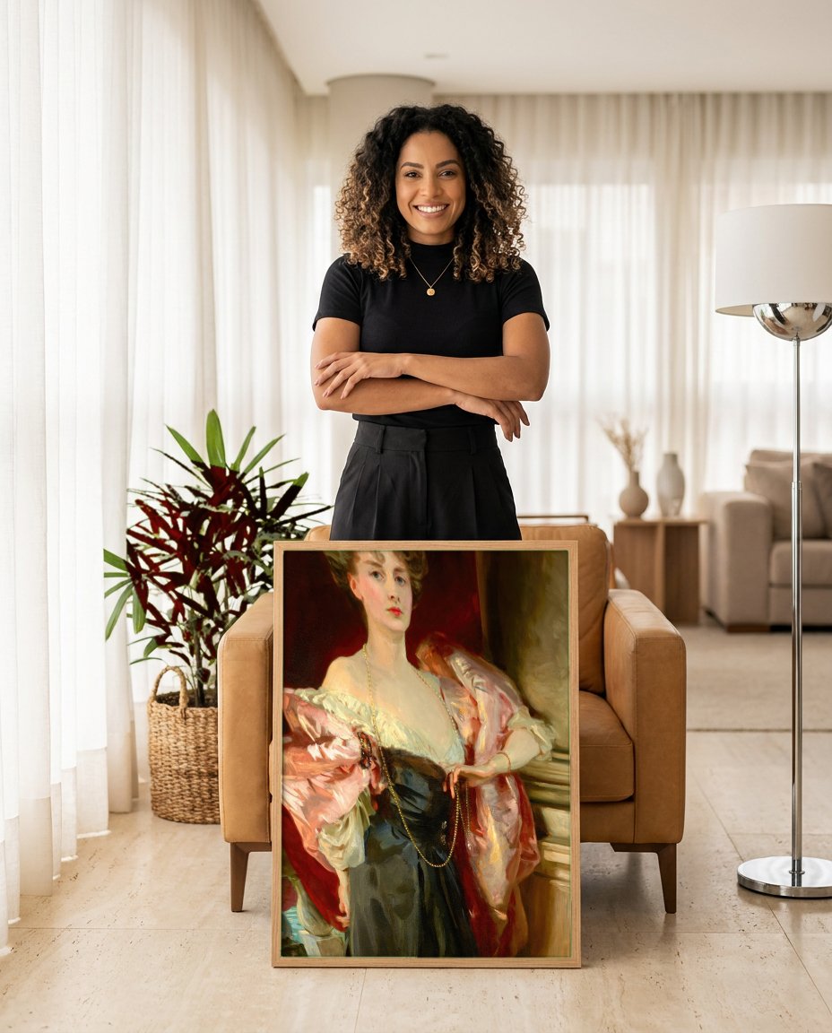 Quadro Decorativo Lady Agnew de Lochnaw - John Singer Sargent com modelo em ambiente