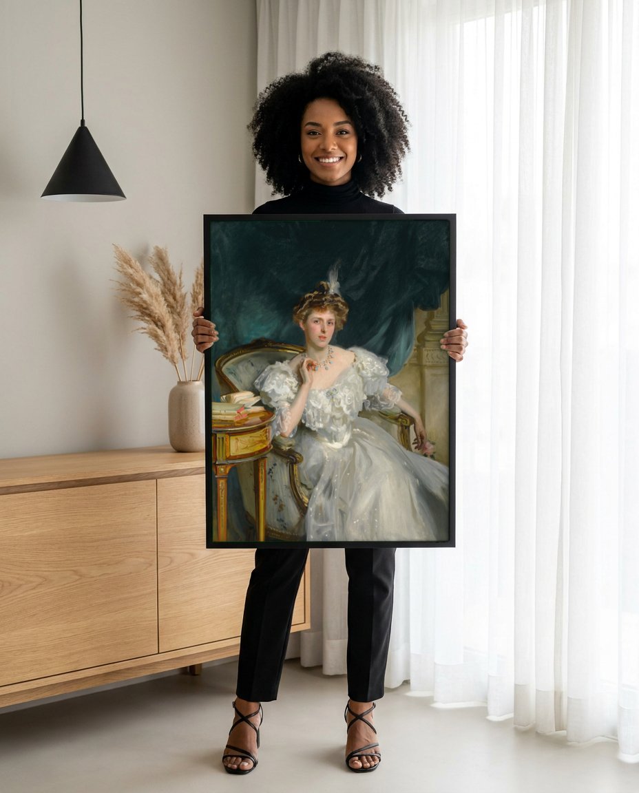 Quadro Decorativo Lady Agnew de Lochnaw - John Singer Sargent com modelo em ambiente