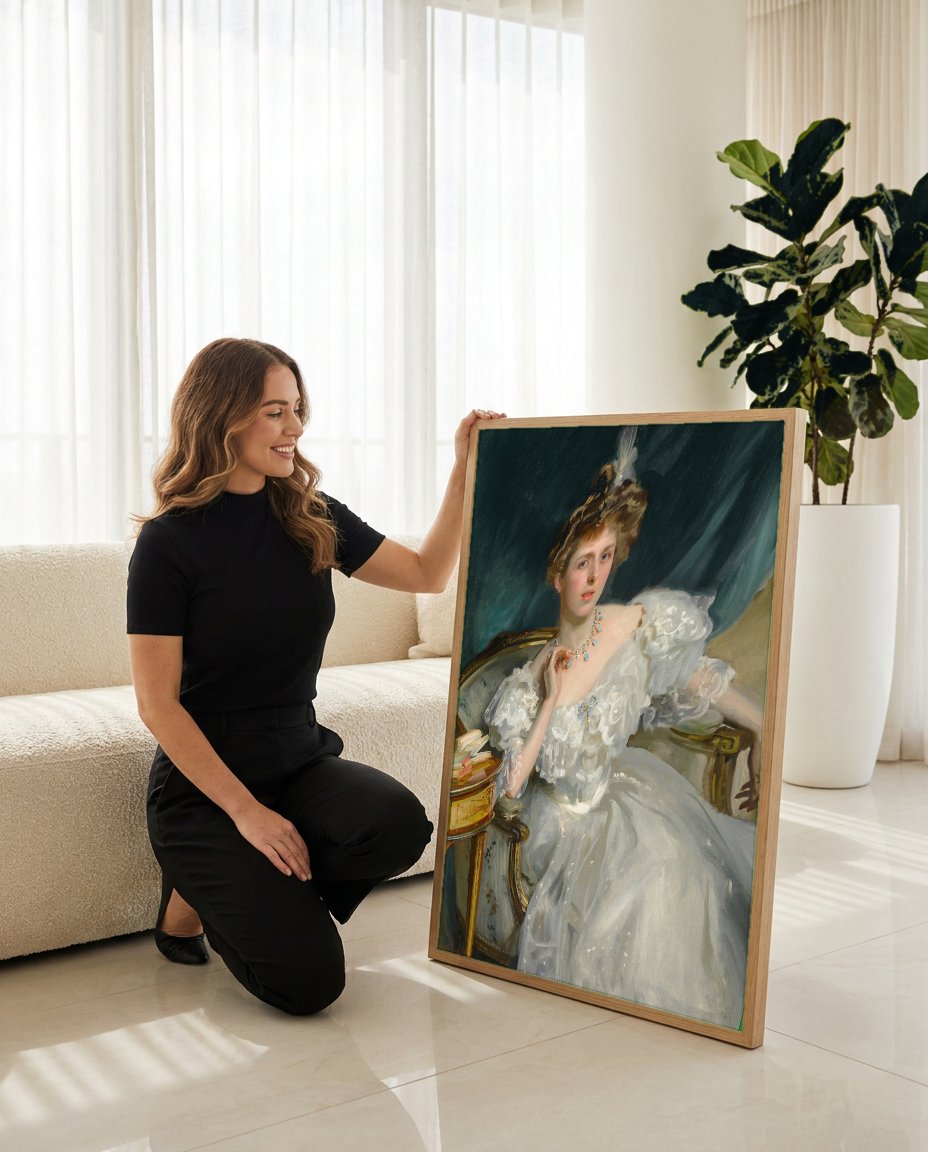 Quadro Decorativo Lady Agnew de Lochnaw - John Singer Sargent com modelo em ambiente