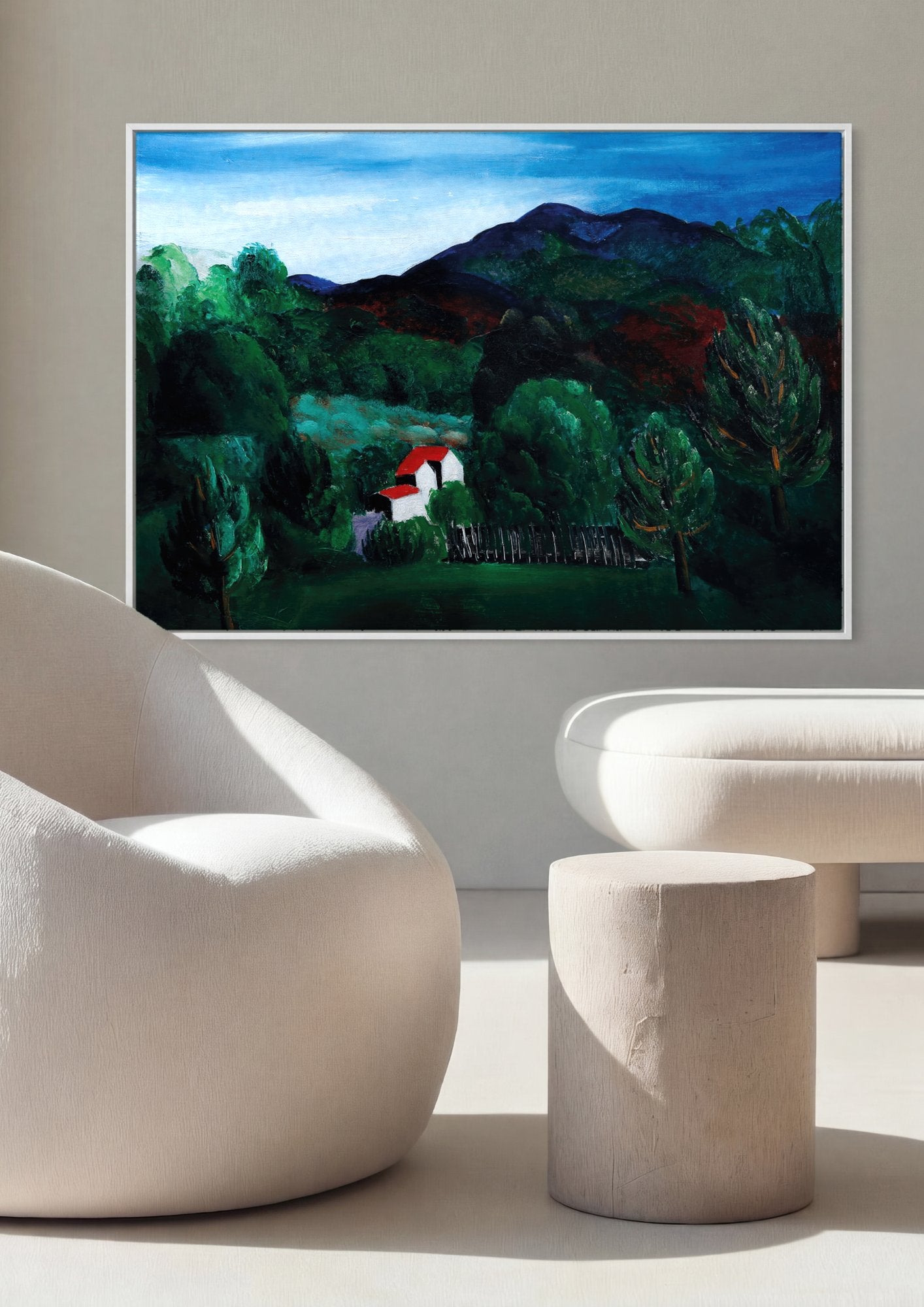 Quadro Decorativo Campo com Casa Branca - Moïse Kisling em ambiente decorado