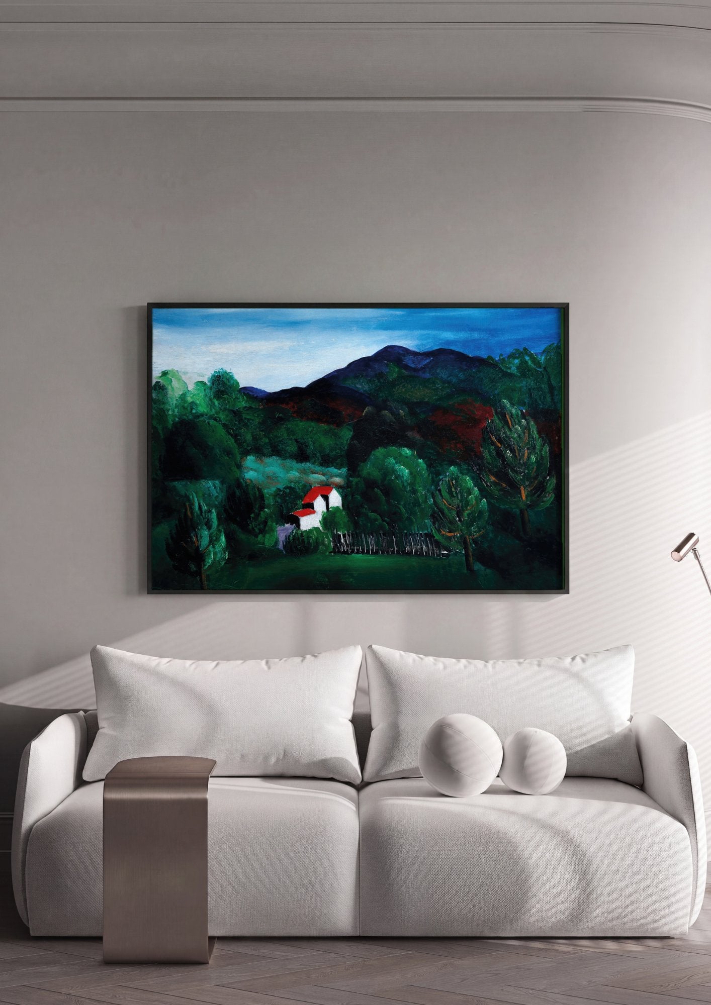 Quadro Decorativo Campo com Casa Branca - Moïse Kisling em ambiente decorado