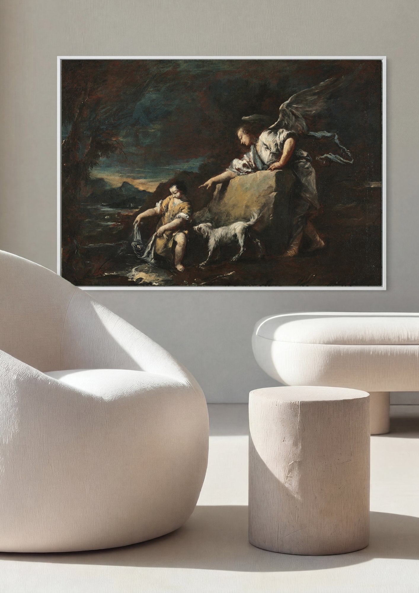 Quadro Decorativo Tobias e o Anjo - Francesco Guardi em ambiente decorado