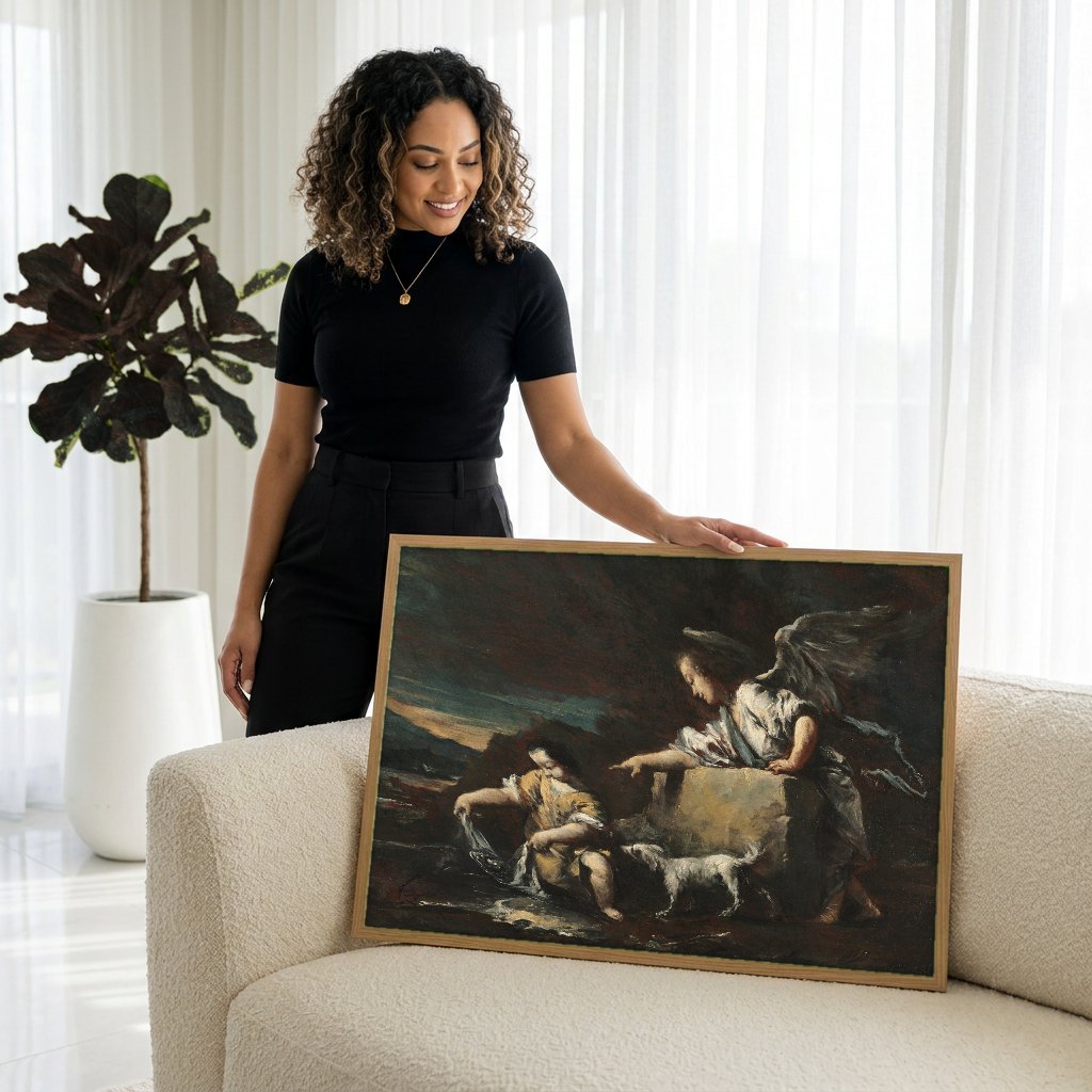 Quadro Decorativo Tobias e o Anjo - Francesco Guardi com modelo em ambiente