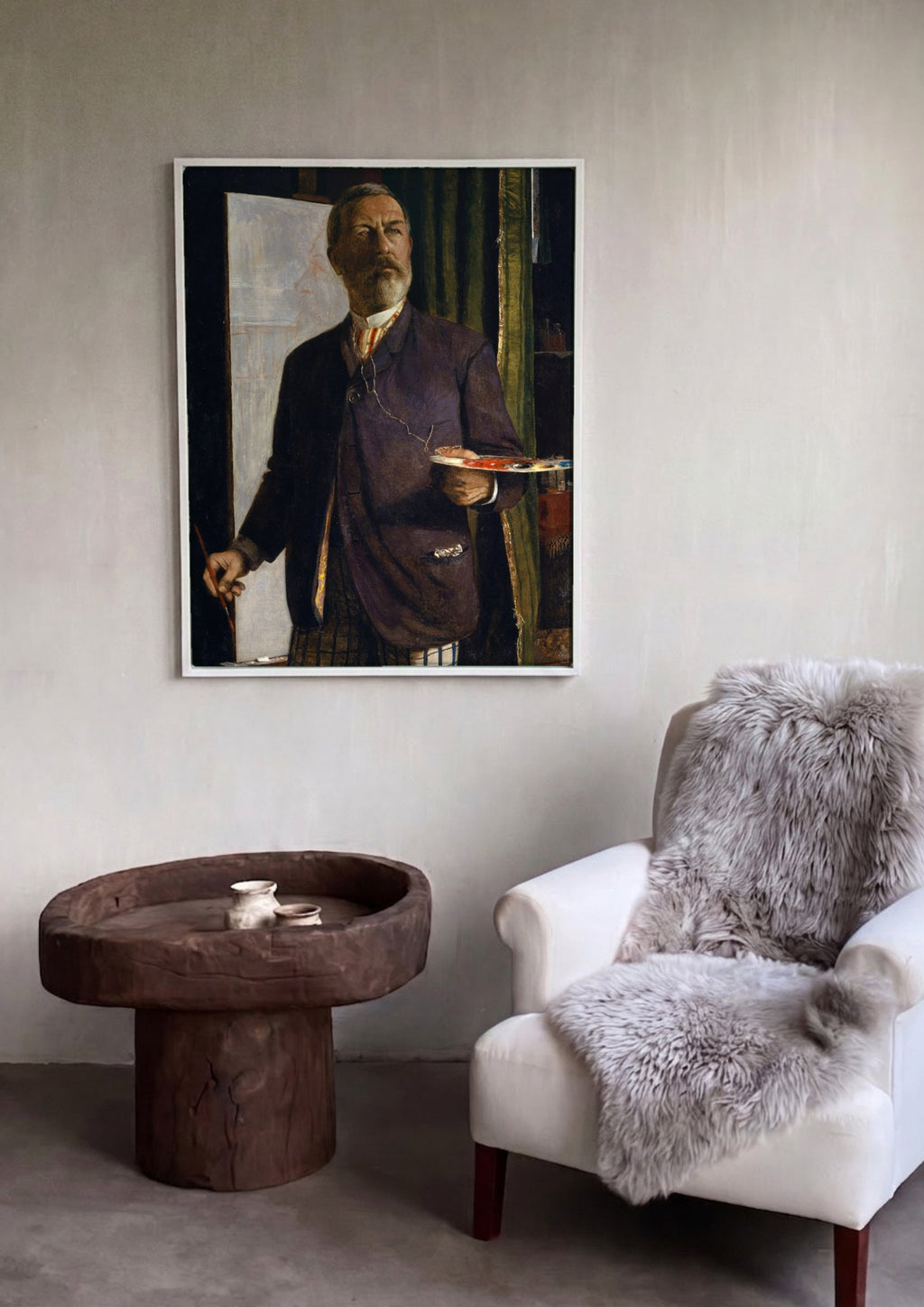 Quadro Decorativo Autorretrato com Pincel e Paleta - Arnold Böcklin em ambiente decorado