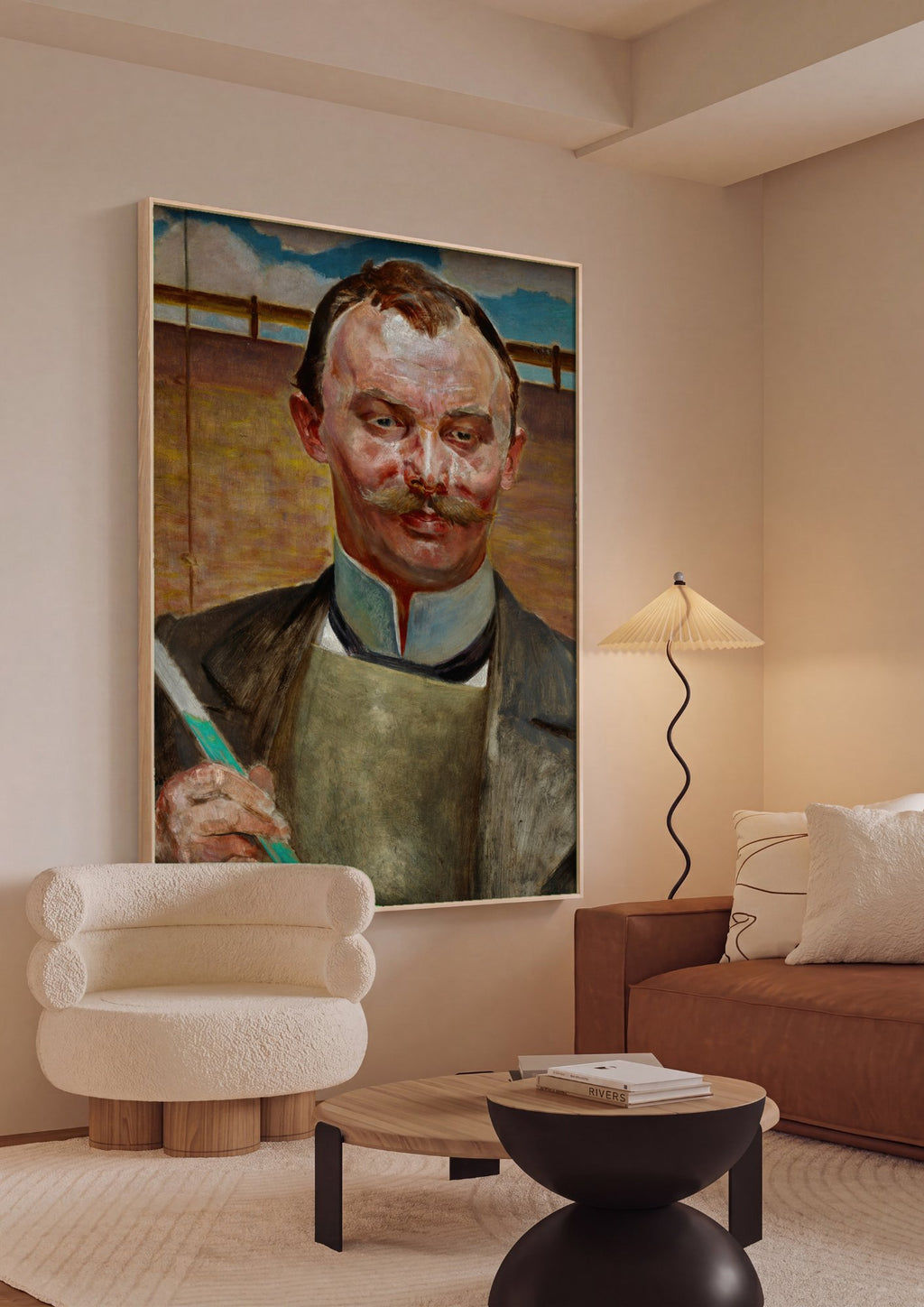 Quadro Decorativo 'Autorretrato com pincel' - Jacek Malczewski em ambiente decorado