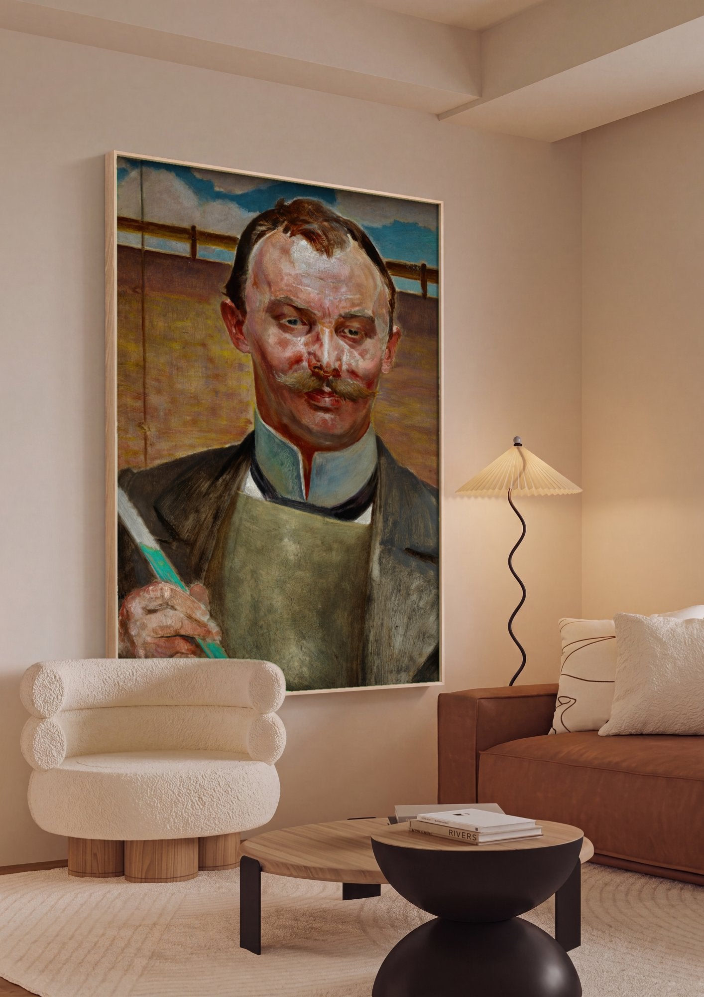 Quadro Decorativo 'Autorretrato com pincel' - Jacek Malczewski em ambiente decorado