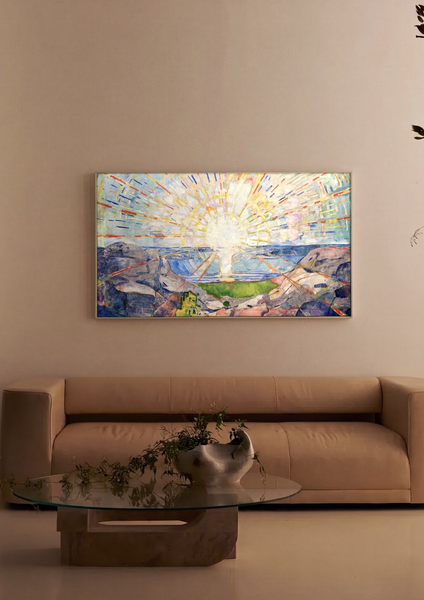 Quadro Decorativo O Sol - Edvard Munch em ambiente decorado