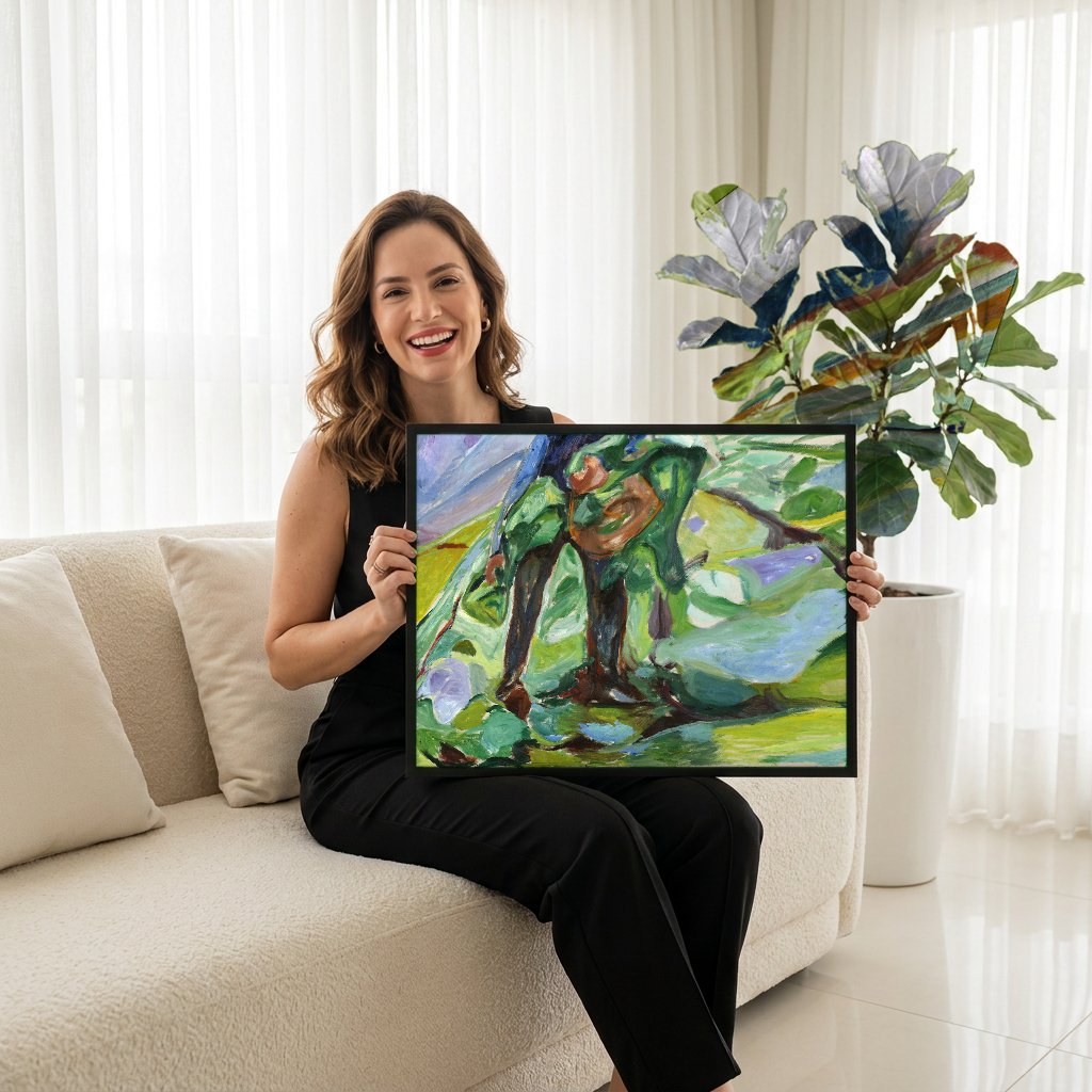 Quadro Decorativo Colheita - Edvard Munch com modelo em ambiente
