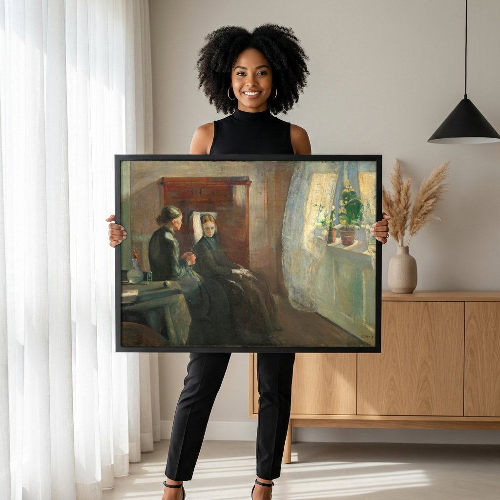 Quadro Decorativo A Doente - Edvard Munch com modelo em ambiente