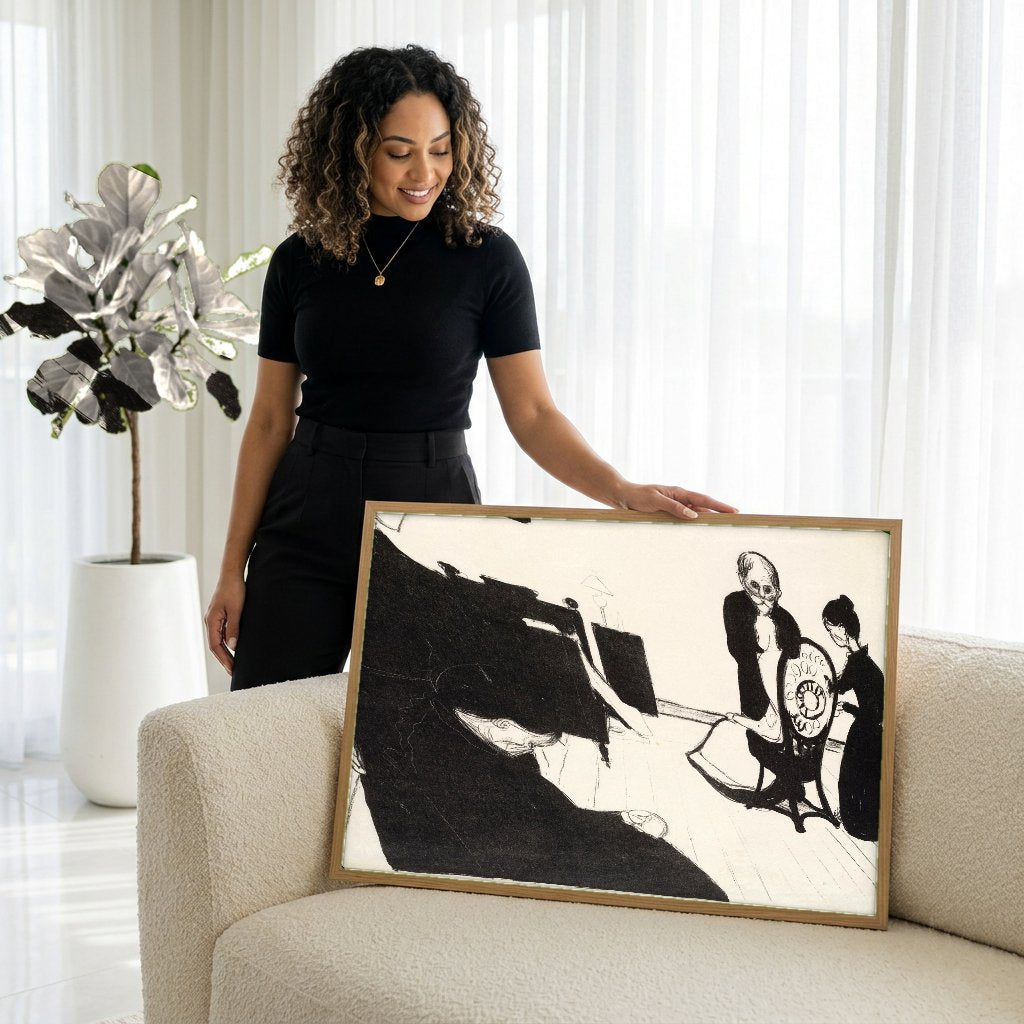 Quadro Decorativo A Família – Edvard Munch com modelo em ambiente