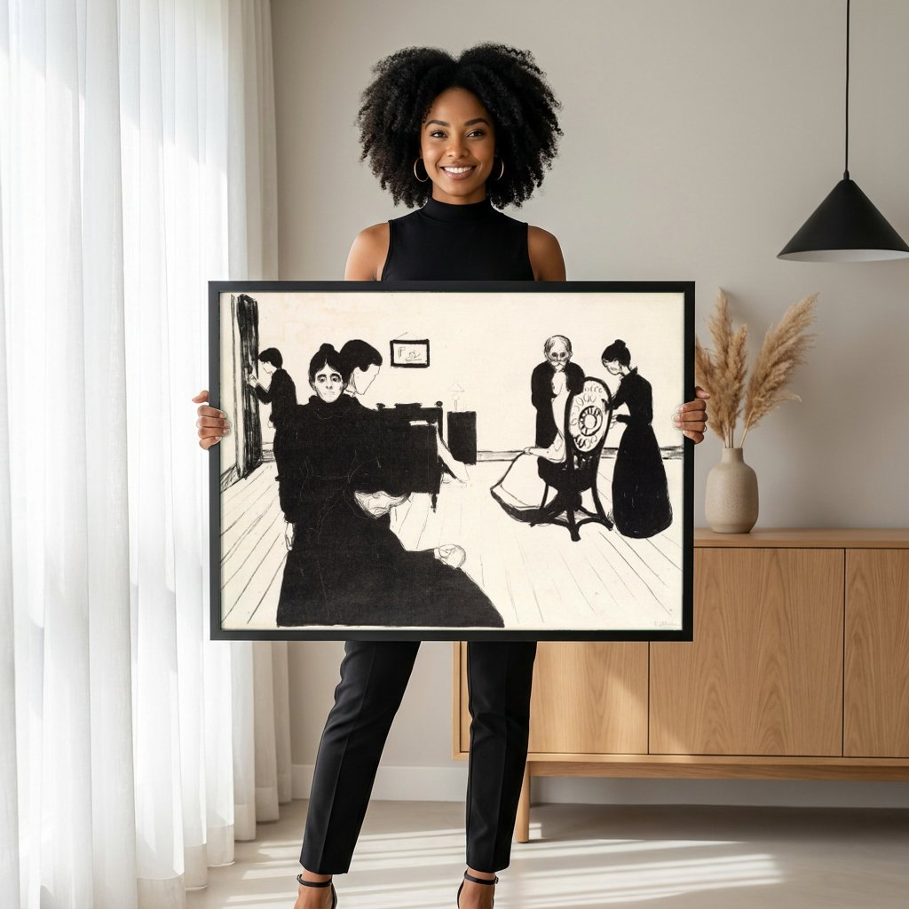 Quadro Decorativo A Família – Edvard Munch com modelo em ambiente
