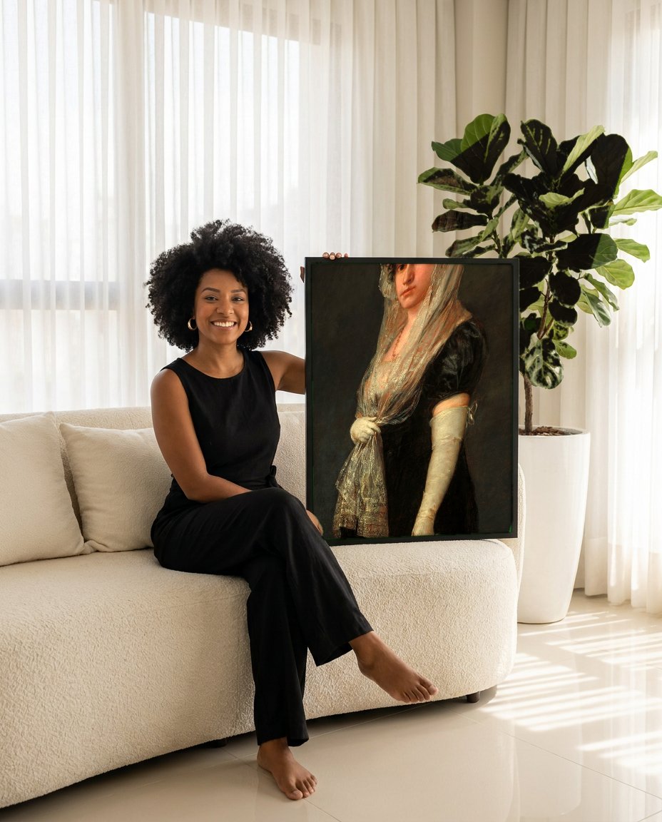 Quadro Decorativo A Dama do Leque - Francisco de Goya com modelo em ambiente