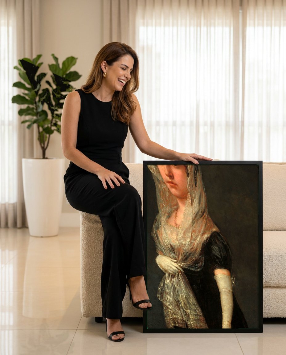 Quadro Decorativo A Dama do Leque - Francisco de Goya com modelo em ambiente