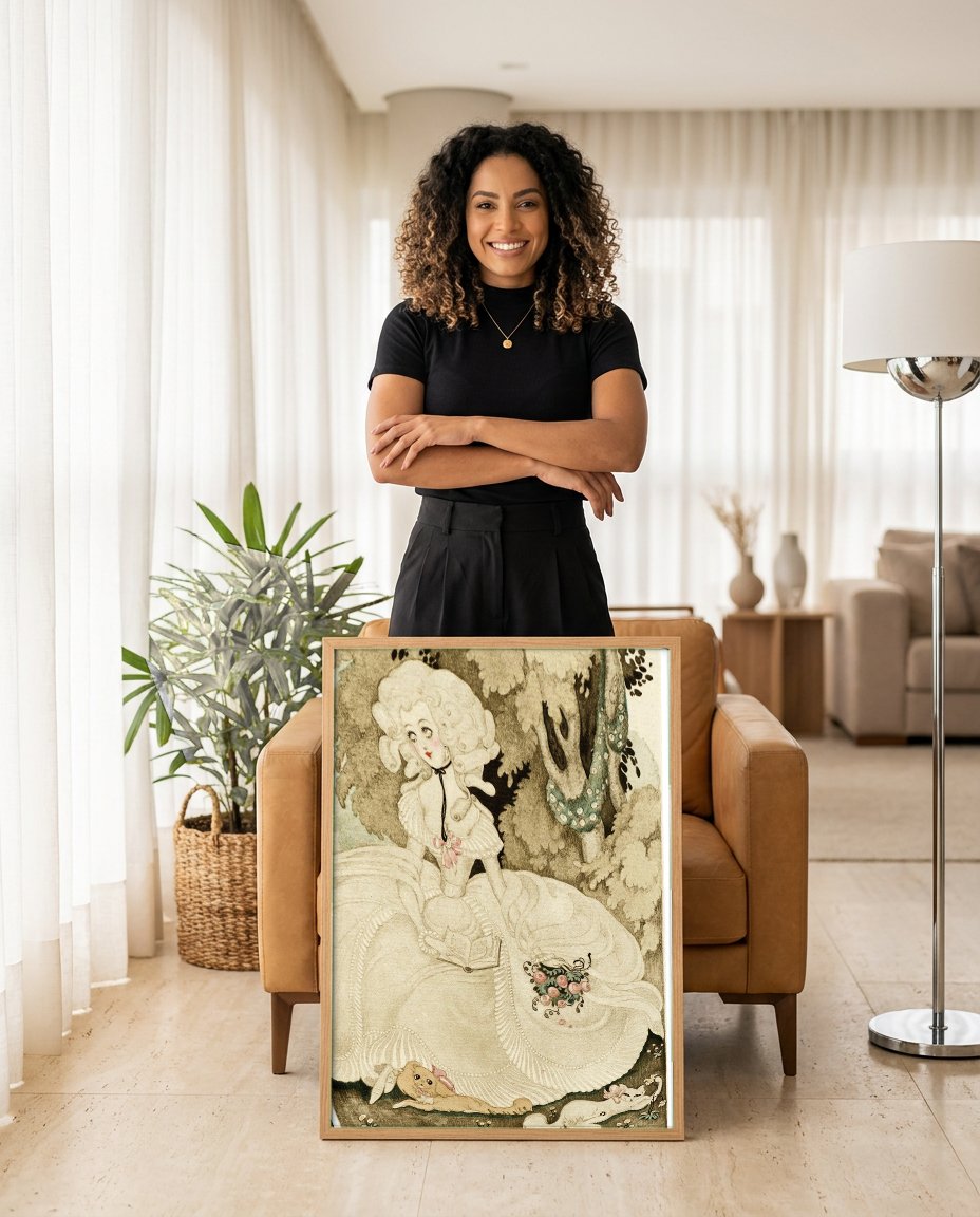 Quadro Decorativo A Alegoria da Inocência - Gerda Wegener com modelo em ambiente
