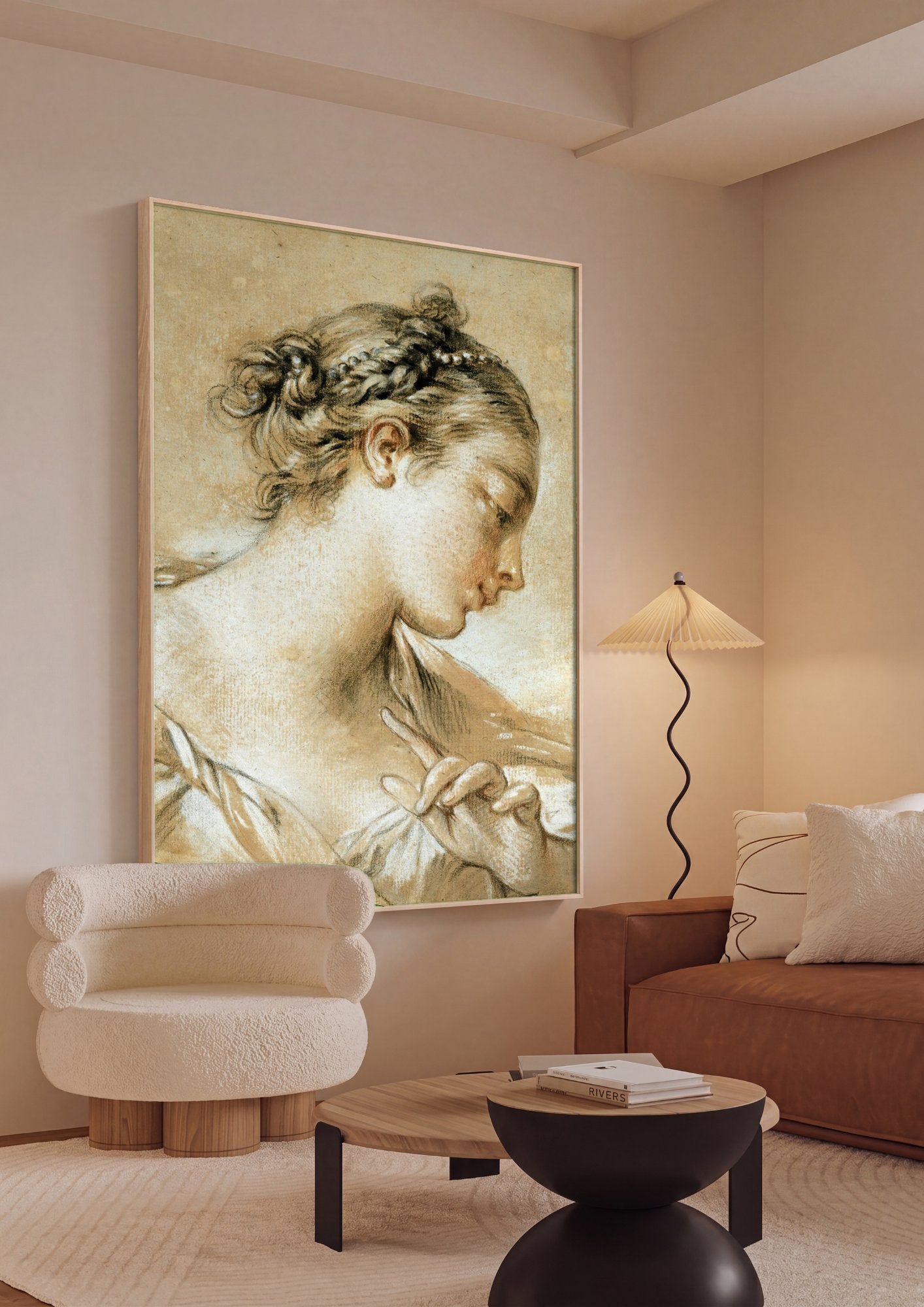 Quadro Decorativo Figura Feminina - François Boucher em ambiente decorado