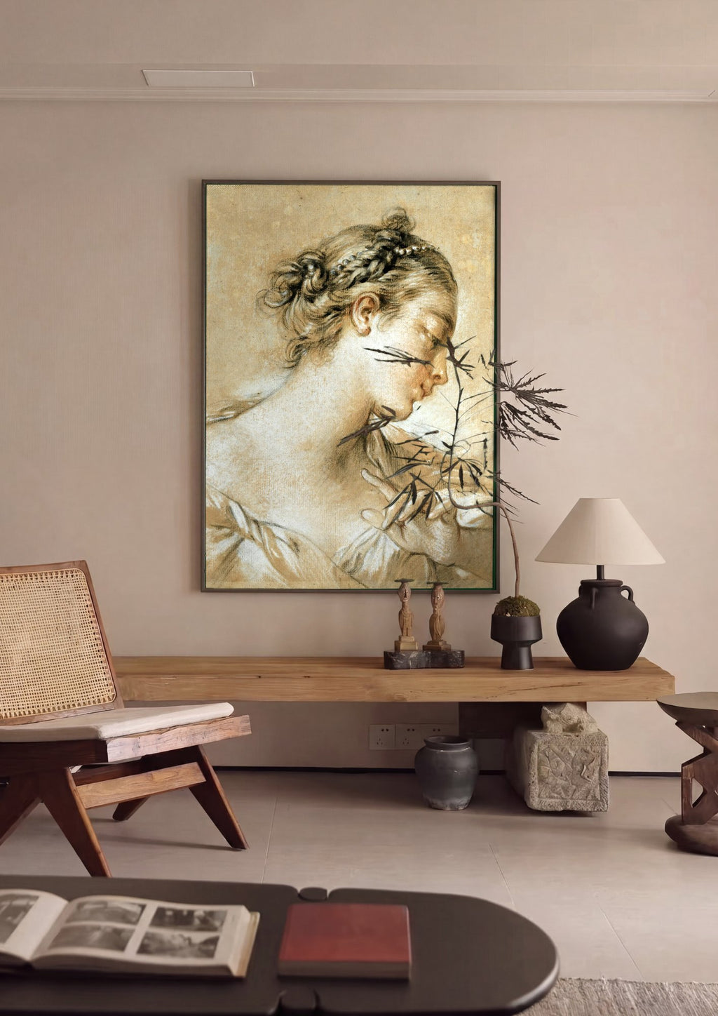 Quadro Decorativo Figura Feminina - François Boucher em ambiente decorado