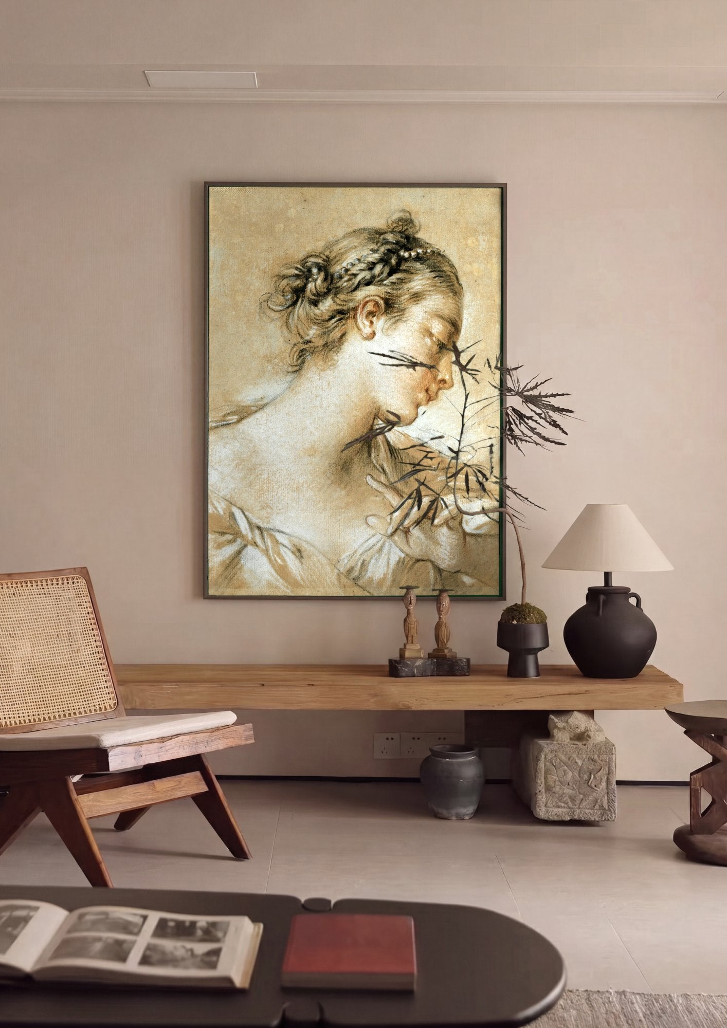 Quadro Decorativo Figura Feminina - François Boucher em ambiente decorado