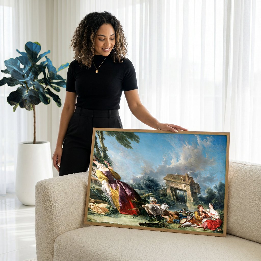 Quadro Decorativo A Feliz Reunião - François Boucher com modelo em ambiente