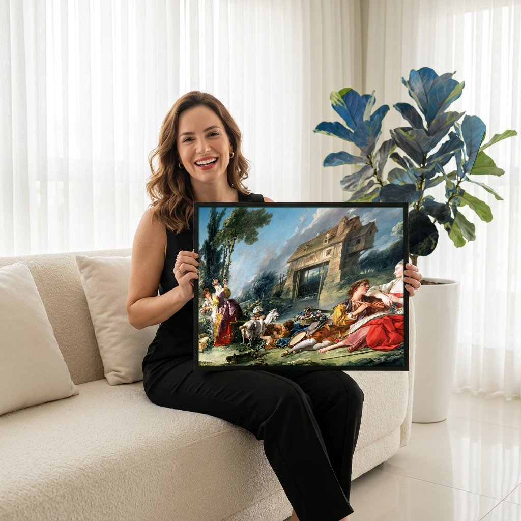 Quadro Decorativo A Feliz Reunião - François Boucher com modelo em ambiente
