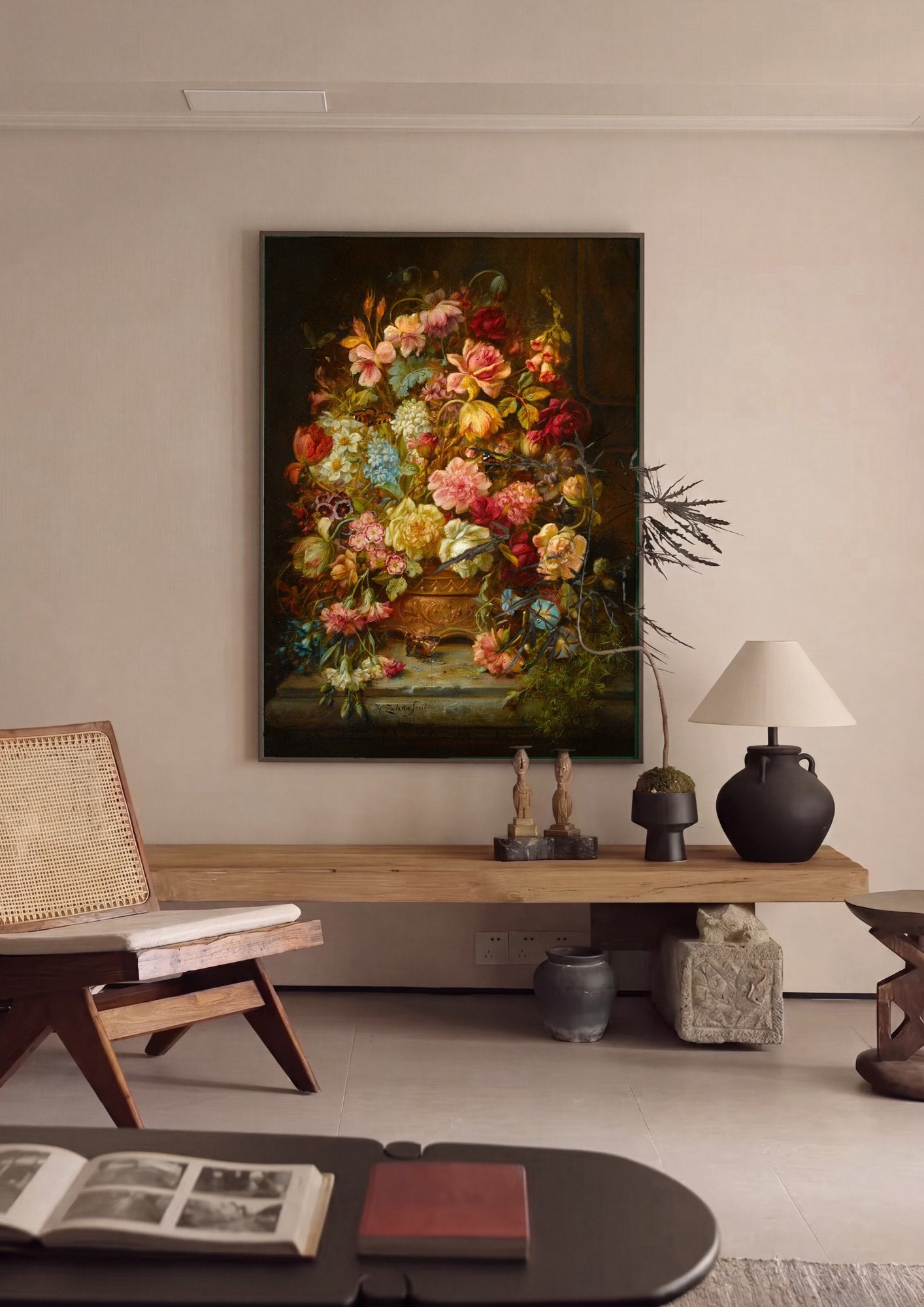 Quadro Decorativo Cesto de Flores Abundante - Hans Zatzka em ambiente decorado
