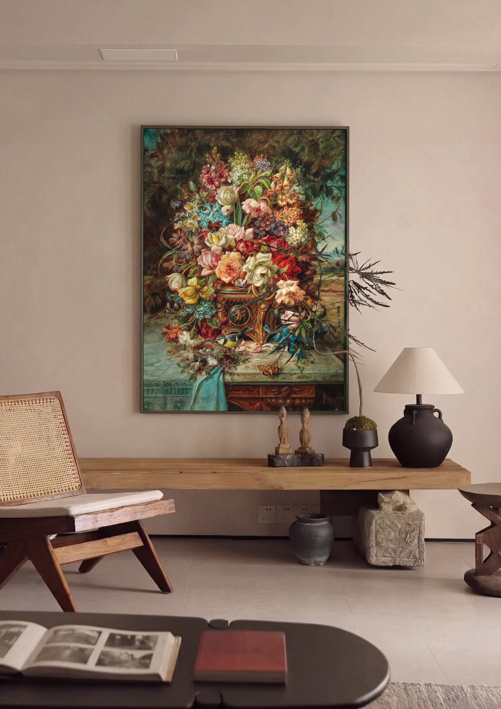 Quadro Decorativo Cesto de Flores Abundante - Hans Zatzka em ambiente decorado