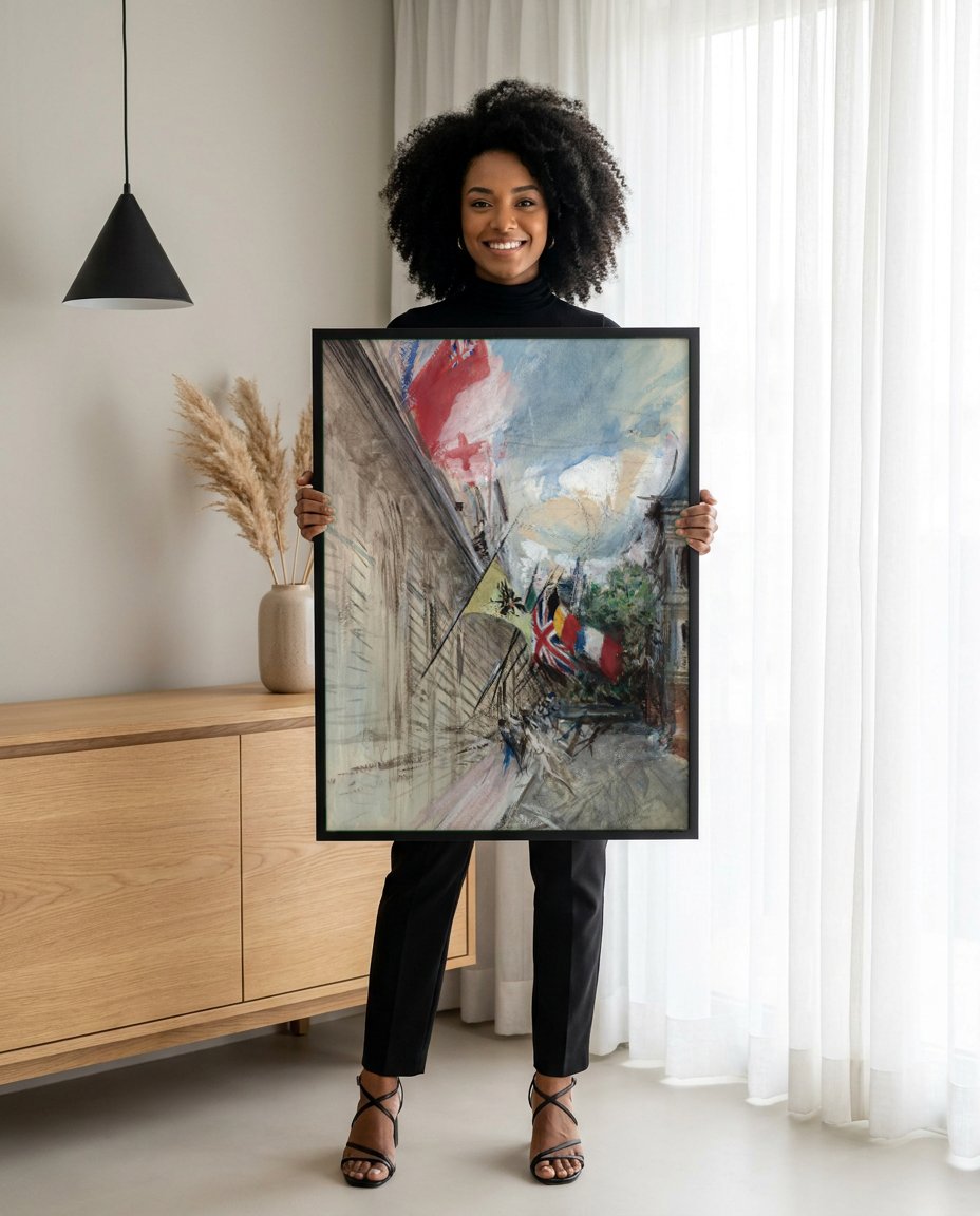 Quadro Decorativo Cenas de Rua com Bandeiras - Boldini com modelo em ambiente