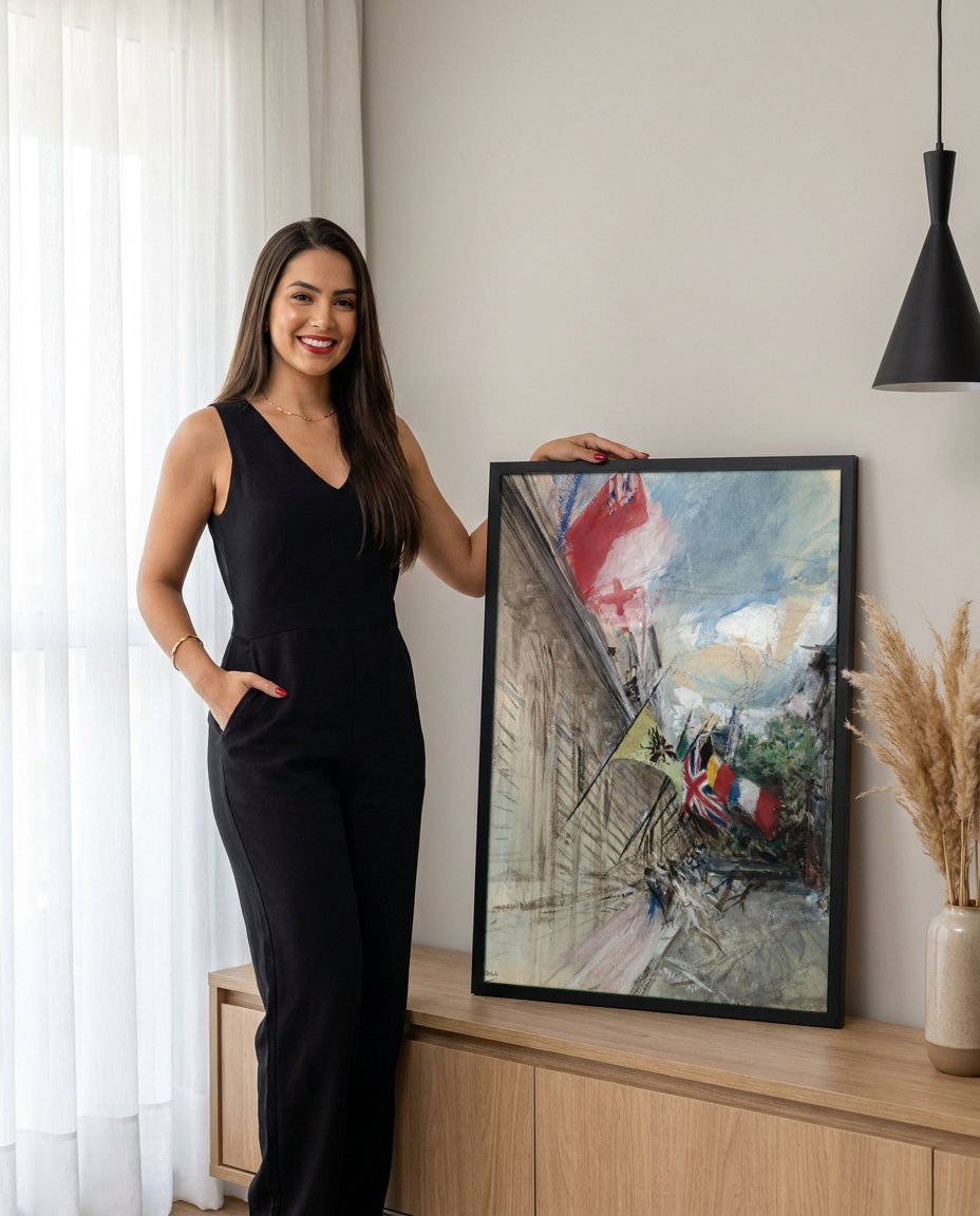 Quadro Decorativo Cenas de Rua com Bandeiras - Boldini com modelo em ambiente