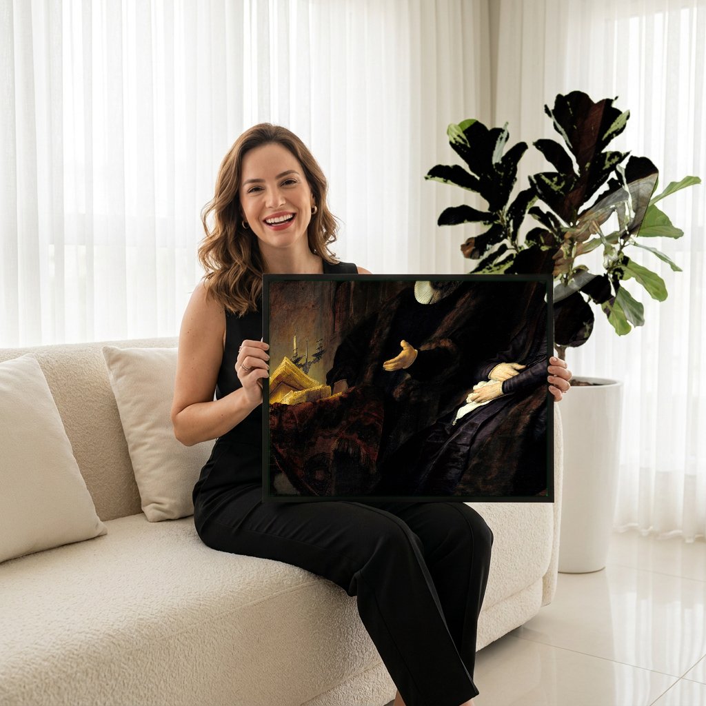 Quadro Decorativo A Conversa - Rembrandt com modelo em ambiente
