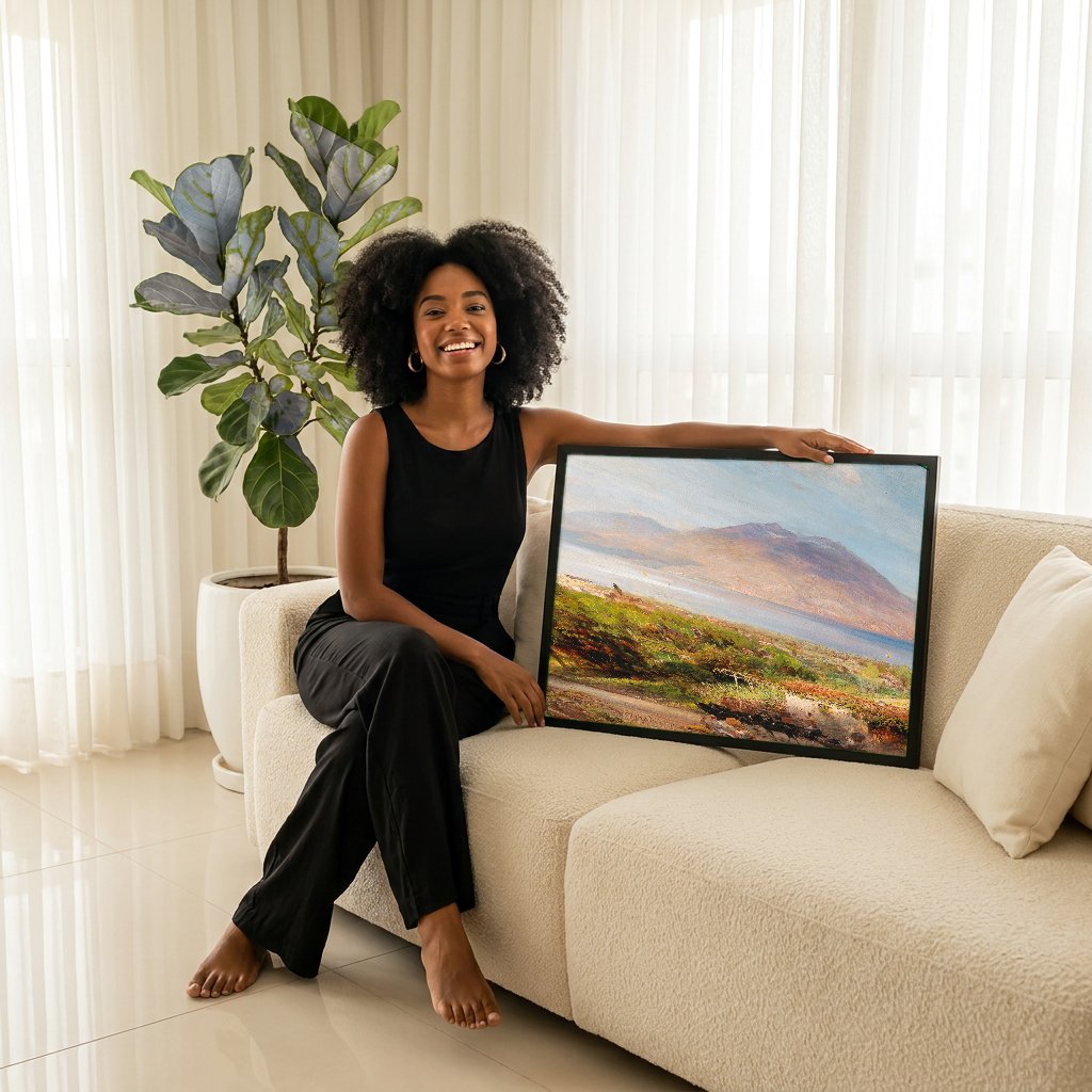 Quadro Decorativo Paisagem Mediterrânea - Oswald Achenbach com modelo em ambiente