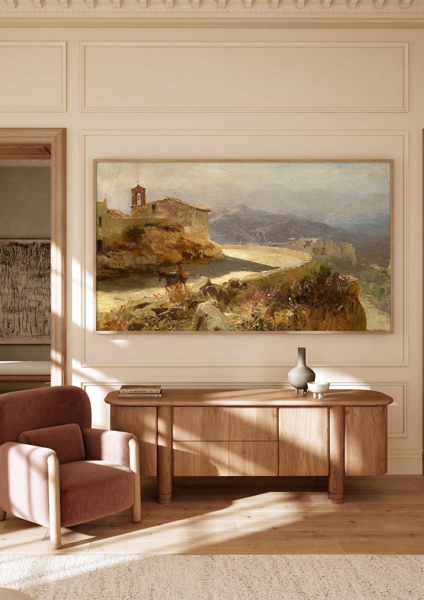 Quadro Decorativo Paisagem Mediterrânea - Henryk Siemiradzki em ambiente decorado