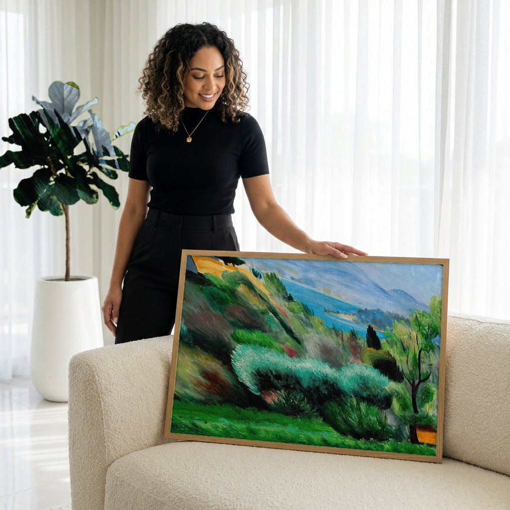 Quadro Decorativo Paisagem Mediterrânea - Moïse Kisling com modelo em ambiente
