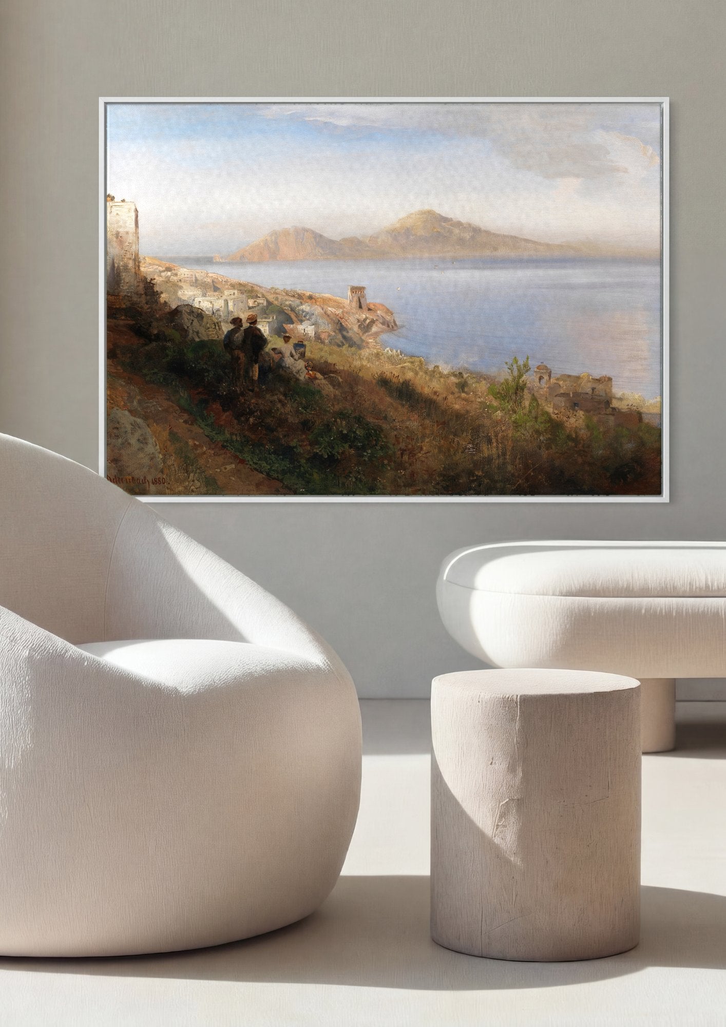 Quadro Decorativo Paisagem Mediterrânea - Oswald Achenbach em ambiente decorado