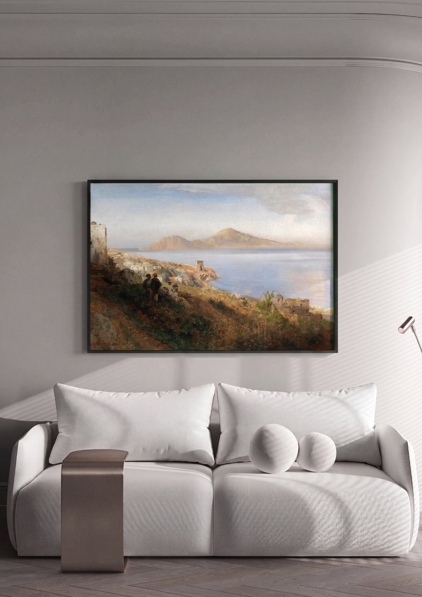 Quadro Decorativo Paisagem Mediterrânea - Oswald Achenbach em ambiente decorado