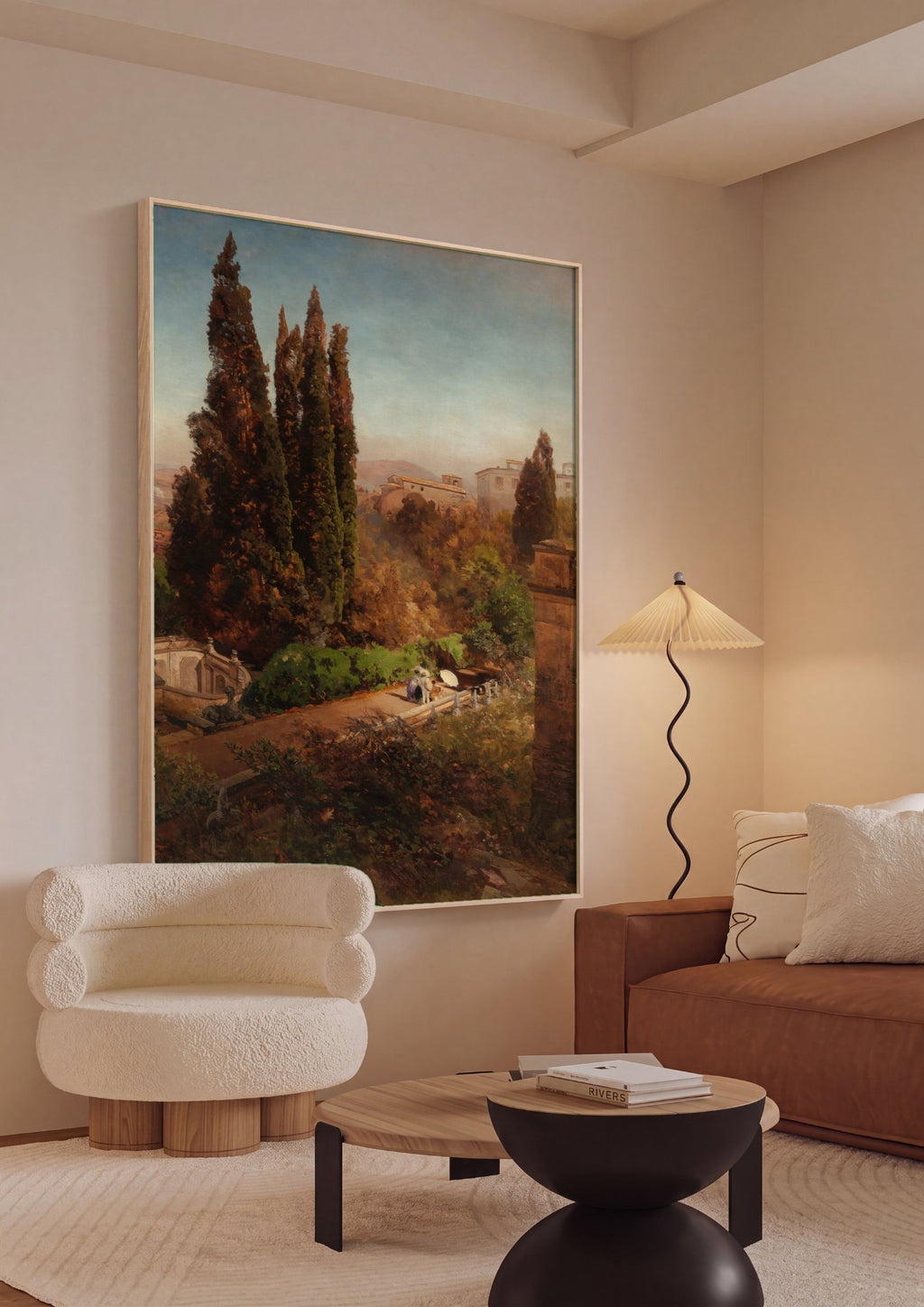 Quadro Decorativo Paisagem Mediterrânea - Oswald Achenbach em ambiente decorado