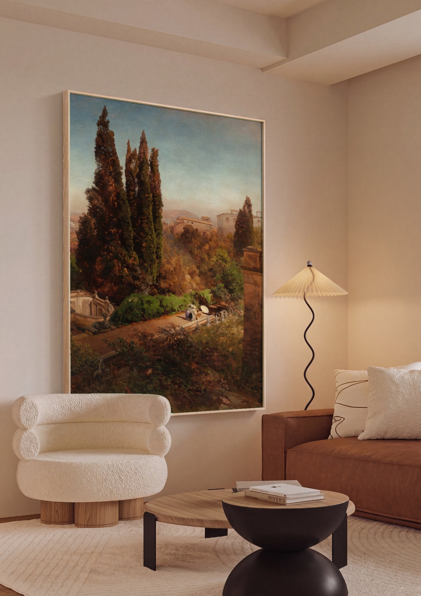 Quadro Decorativo Paisagem Mediterrânea - Oswald Achenbach em ambiente decorado