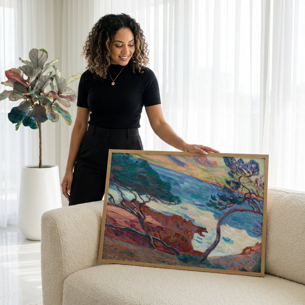 Quadro Decorativo Paisagem Mediterrânea - Armand Guillaumin com modelo em ambiente