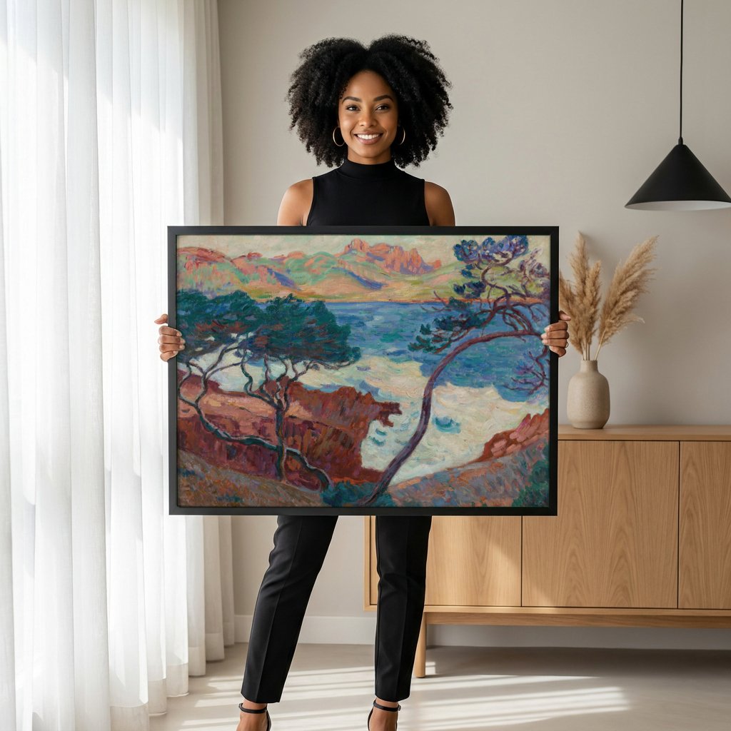 Quadro Decorativo Paisagem Mediterrânea - Armand Guillaumin com modelo em ambiente
