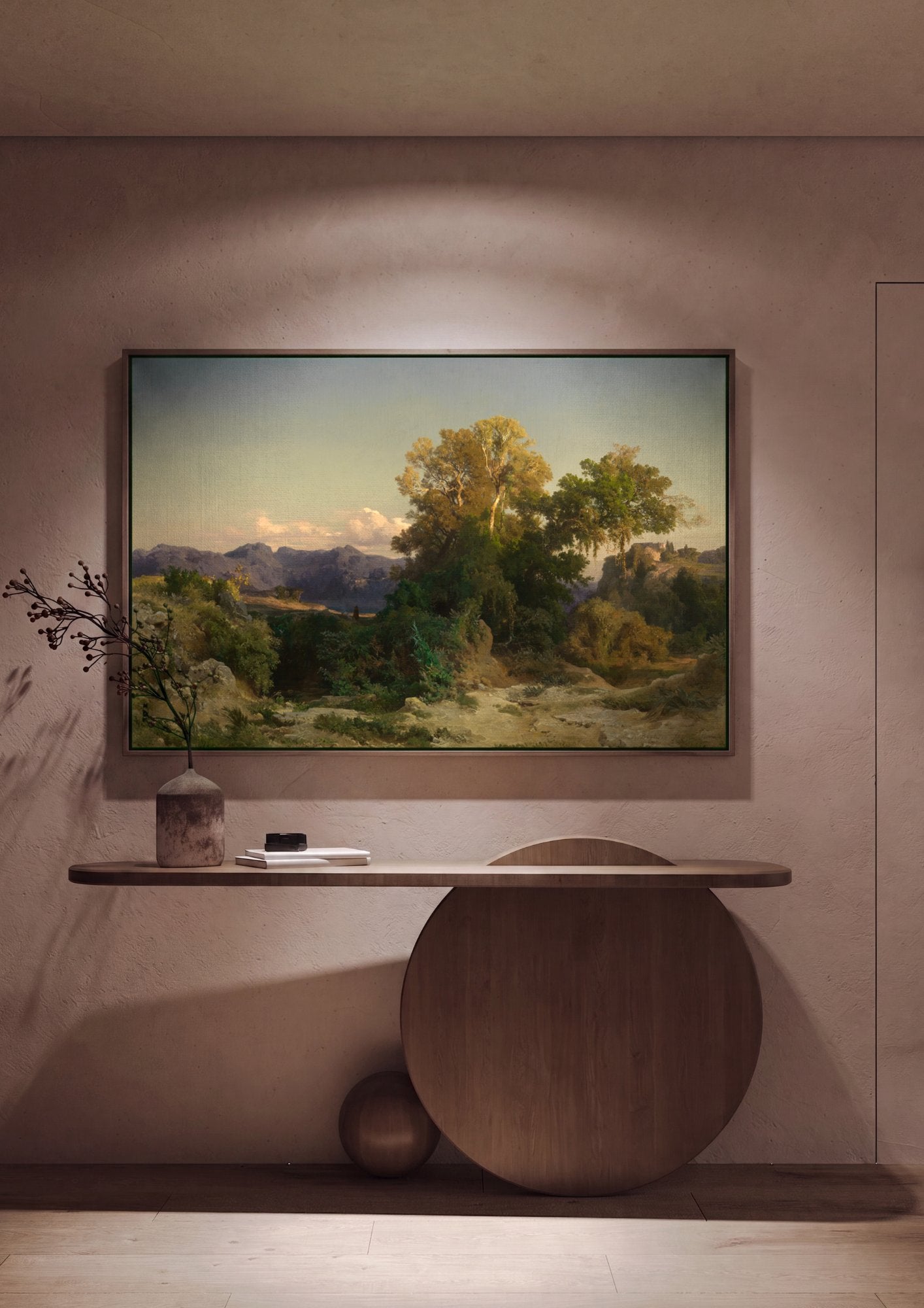 Quadro Decorativo Paisagem Mediterrânea - Arnold Böcklin em ambiente decorado