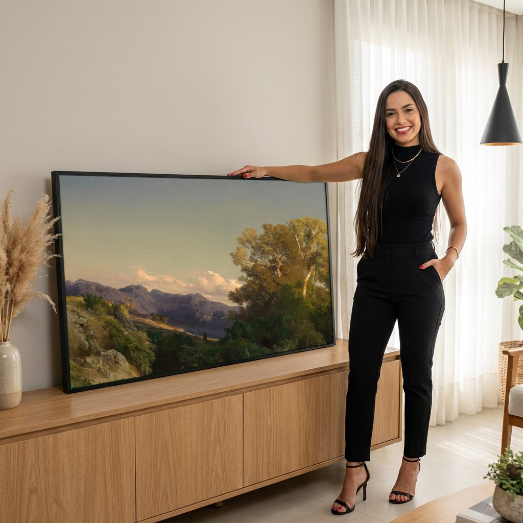 Quadro Decorativo Paisagem Mediterrânea - Arnold Böcklin com modelo em ambiente