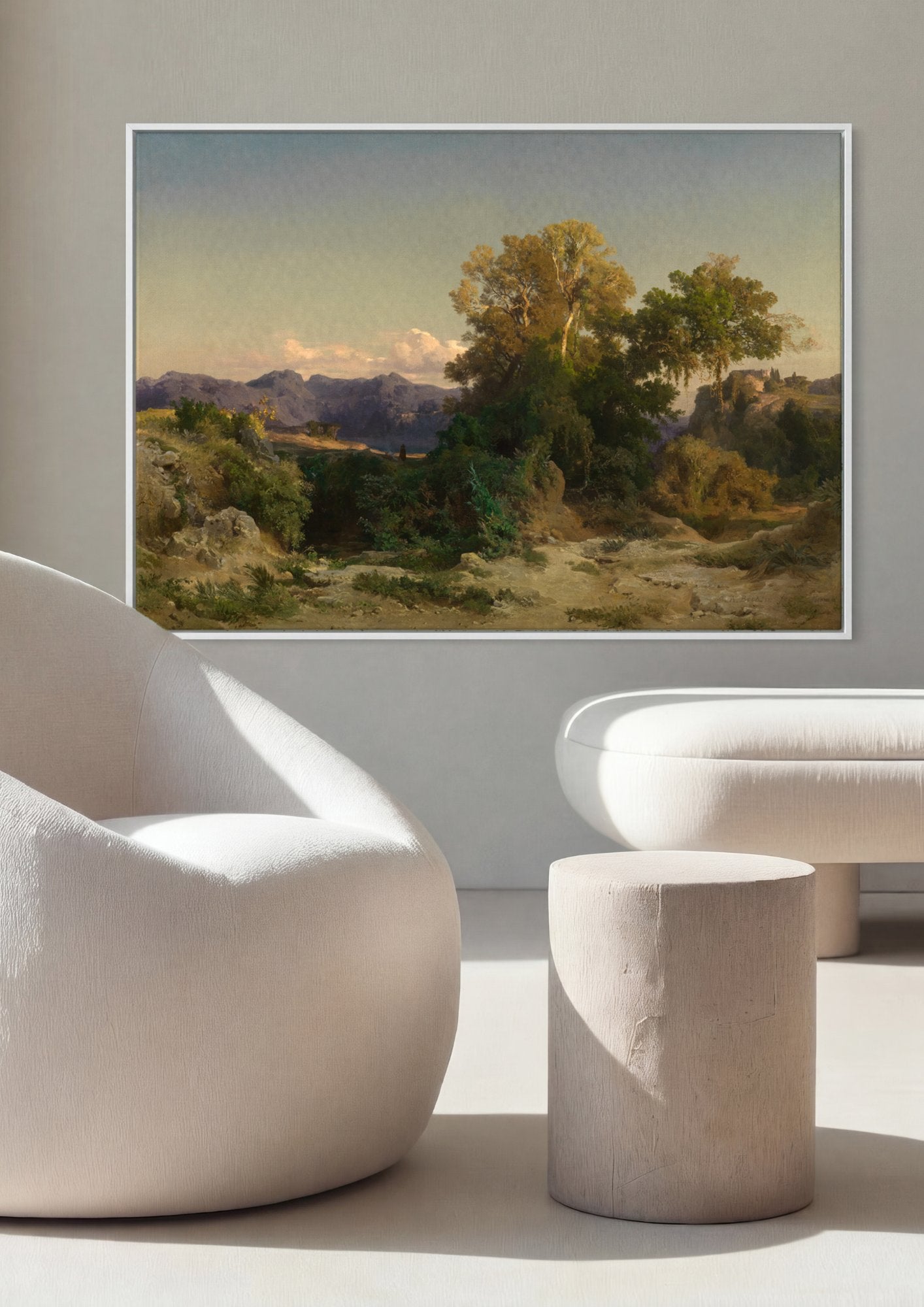 Quadro Decorativo Paisagem Mediterrânea - Arnold Böcklin em ambiente decorado