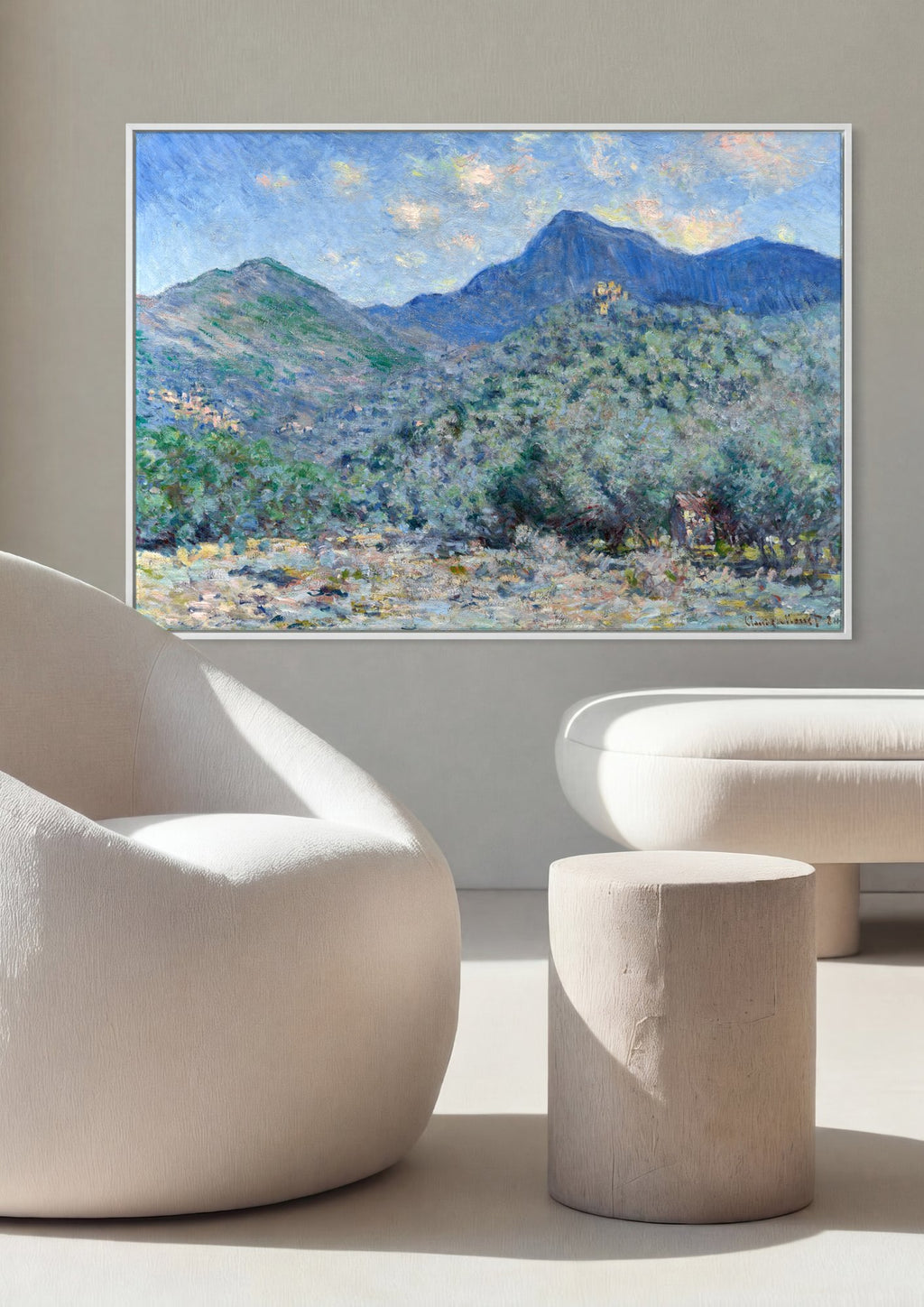 Quadro Decorativo Paisagem Mediterrânea - Claude Monet em ambiente decorado