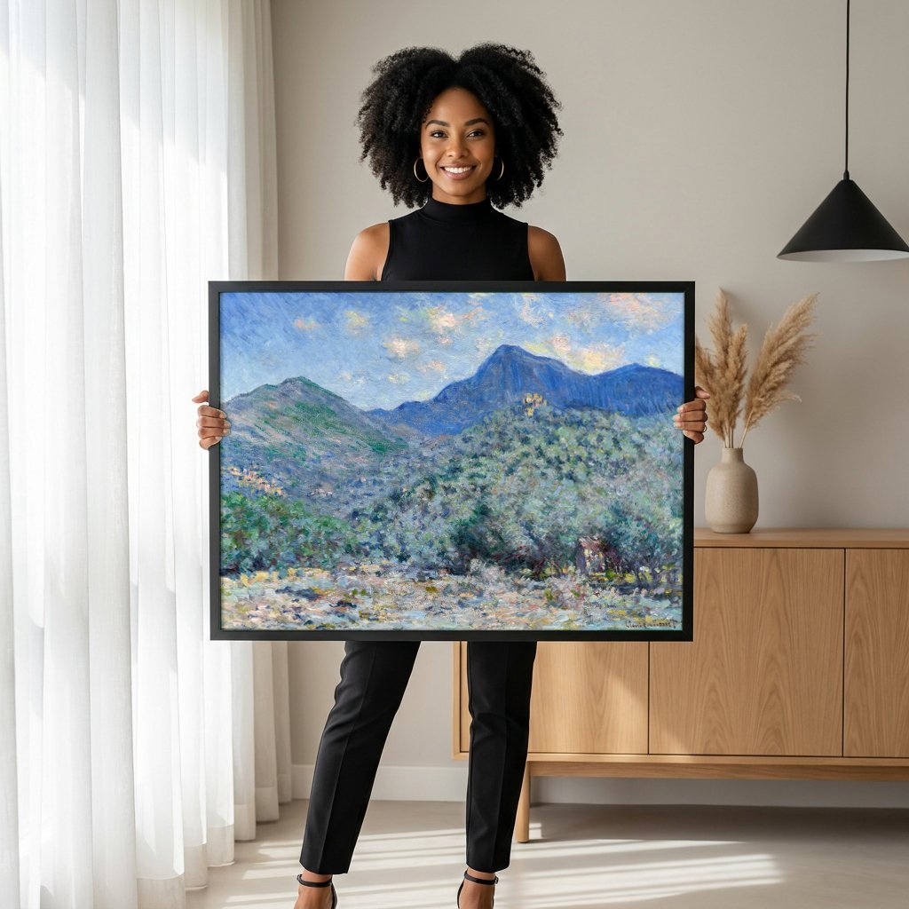 Quadro Decorativo Paisagem Mediterrânea - Claude Monet com modelo em ambiente