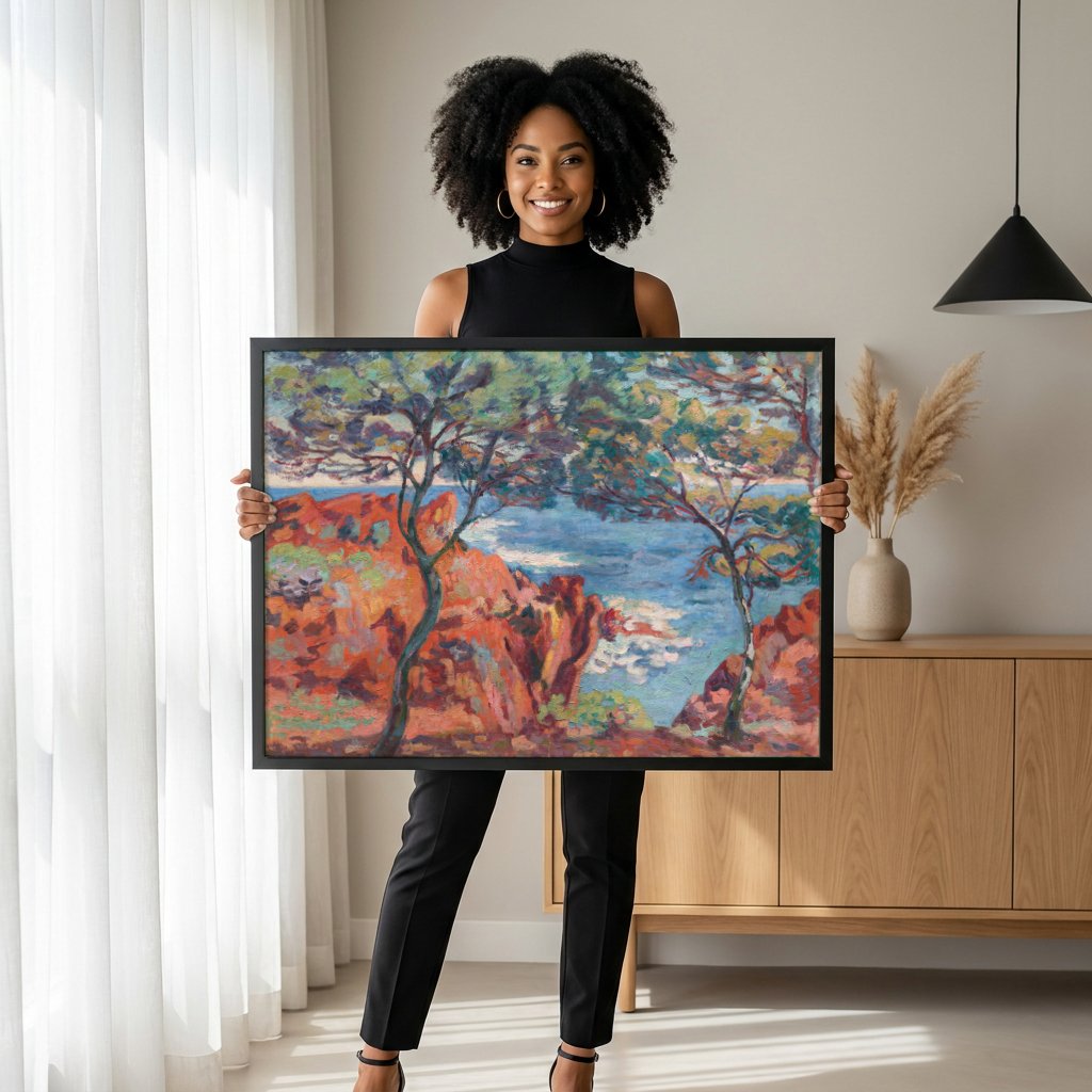 Quadro Decorativo Paisagem Mediterrânea - Armand Guillaumin com modelo em ambiente
