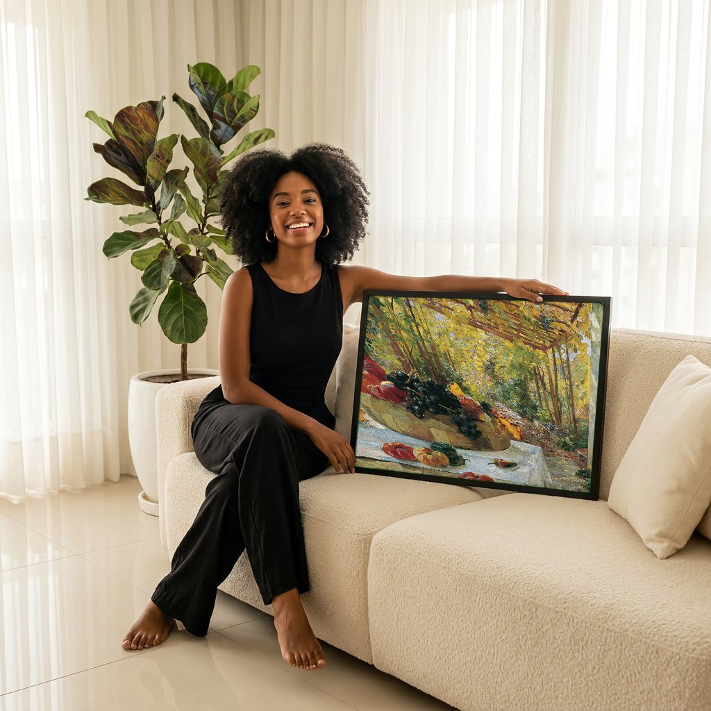 Quadro Decorativo 'A Pérgola' - Marie Egner com modelo em ambiente